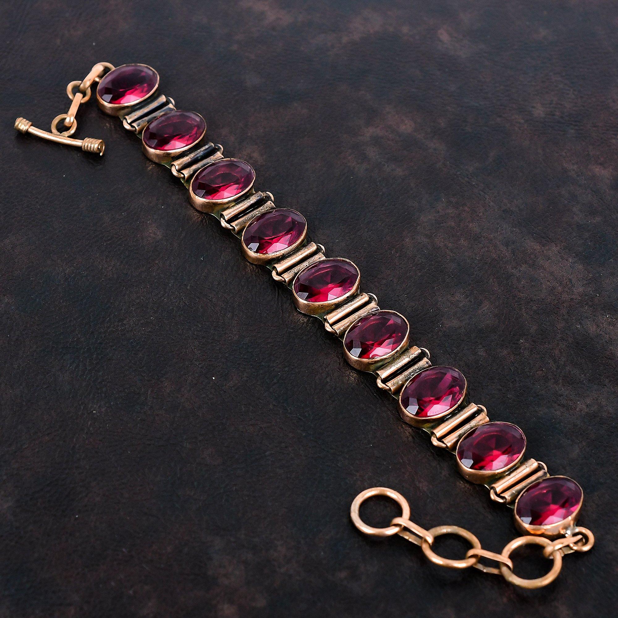 Граненый браслет из рубеллита медный браслет браслет с регулируемой цепочкой браслет из драгоценных камней ручной работы украшения из рубеллита и меди подарки на годовщину