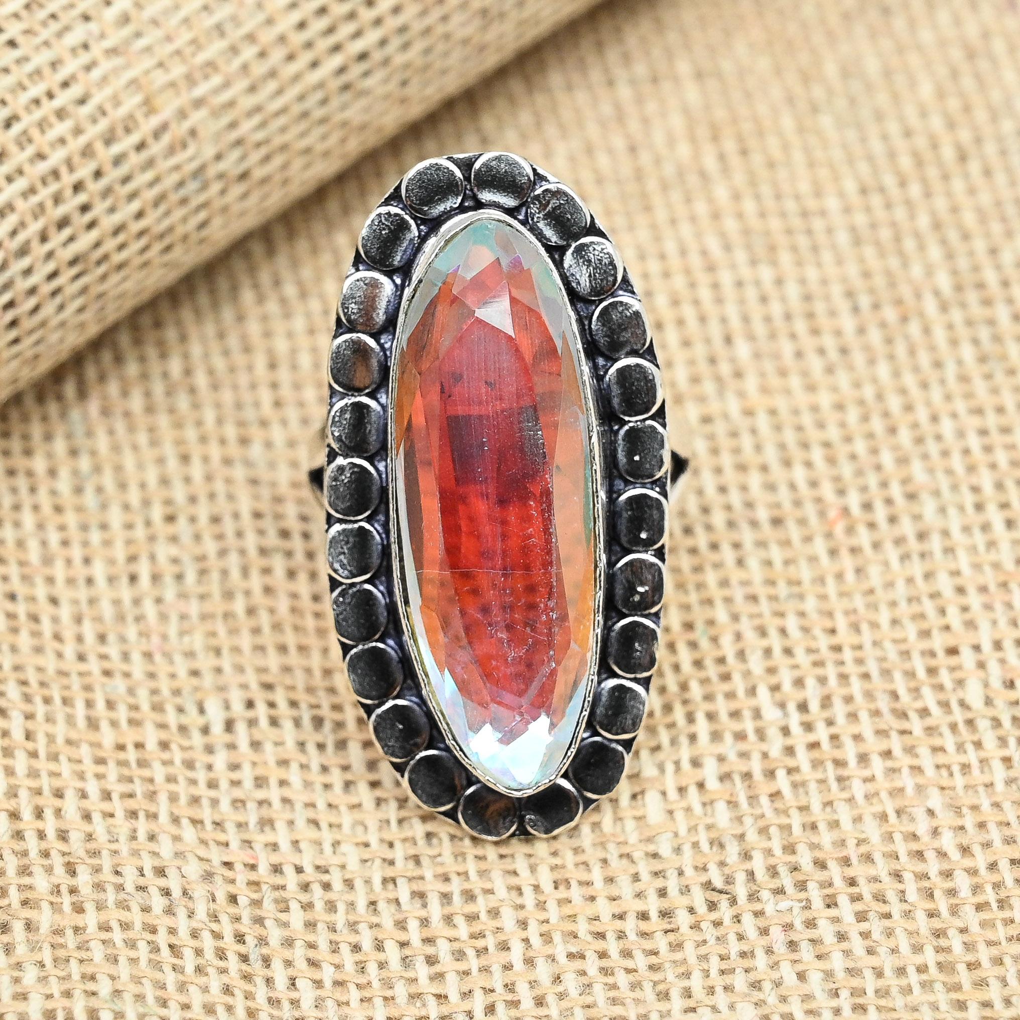 Rainbow Mystic Topaz 925 Sterling Silver Handmade Women Jewelry Wedding Gift Ring