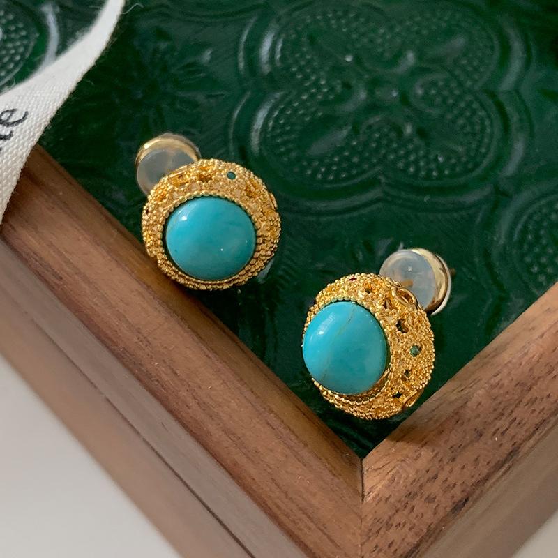 Бирюзовый гвоздик средневековые ювелирные изделия высокого класса темперамент универсальный натуральный камень новый китайский суд ретро женские