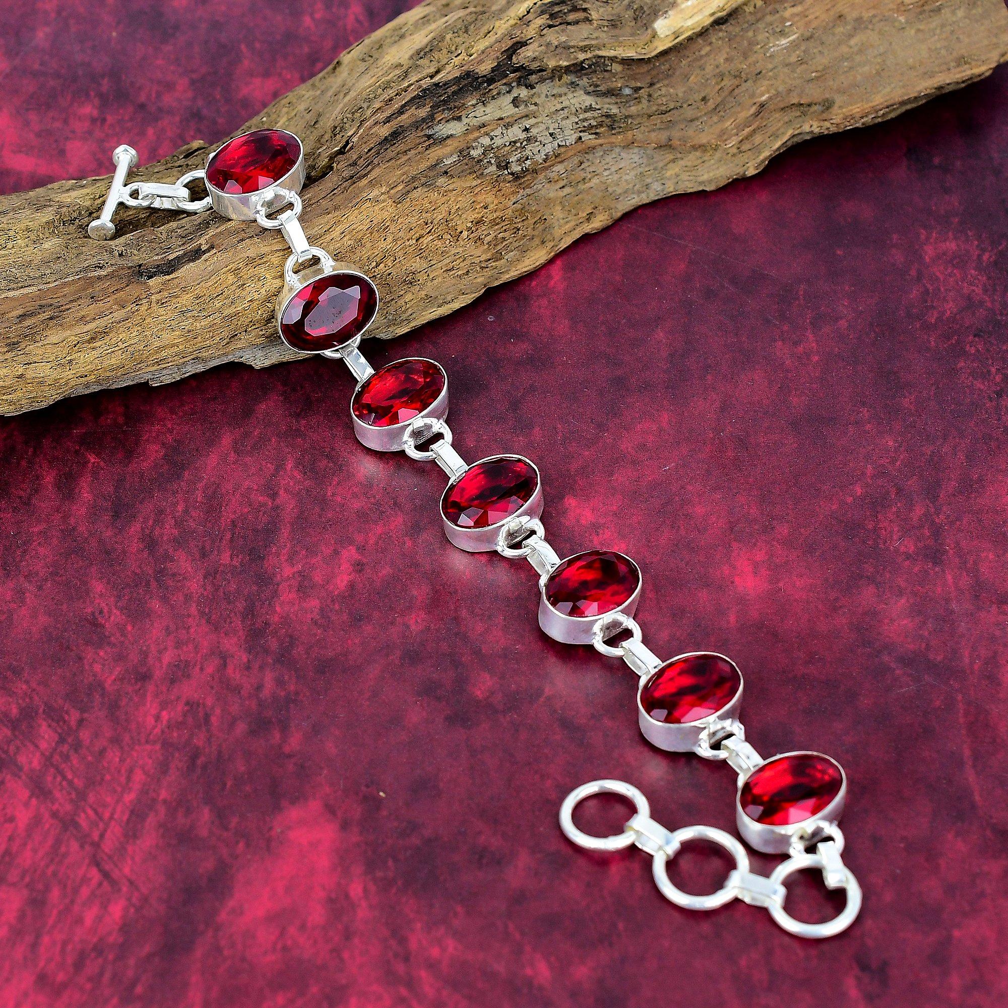 Браслет из чистого серебра 925 пробы с красным гранатом, браслет ручной работы с драгоценными камнями, подарки для жены, совершенно новый браслет
