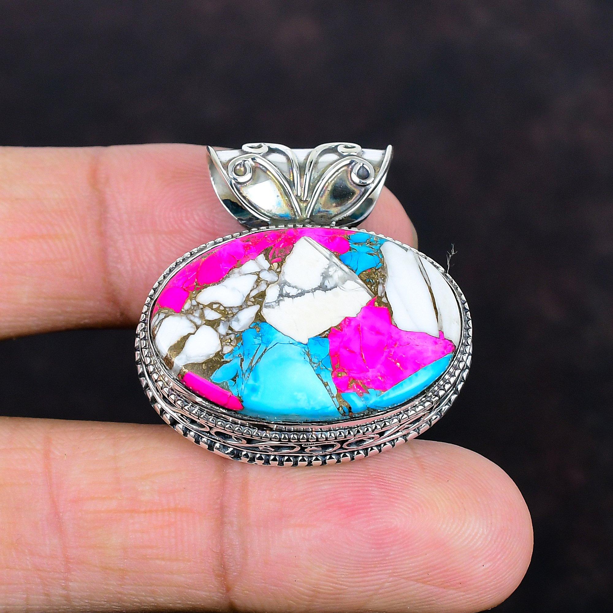 Cotton Candy Turquoise Pendant Vintage Pendant Gemstone Jewelry 925 Sterling Silver Pendant Handmade Pendant Gifts for Him Brand New Pendant