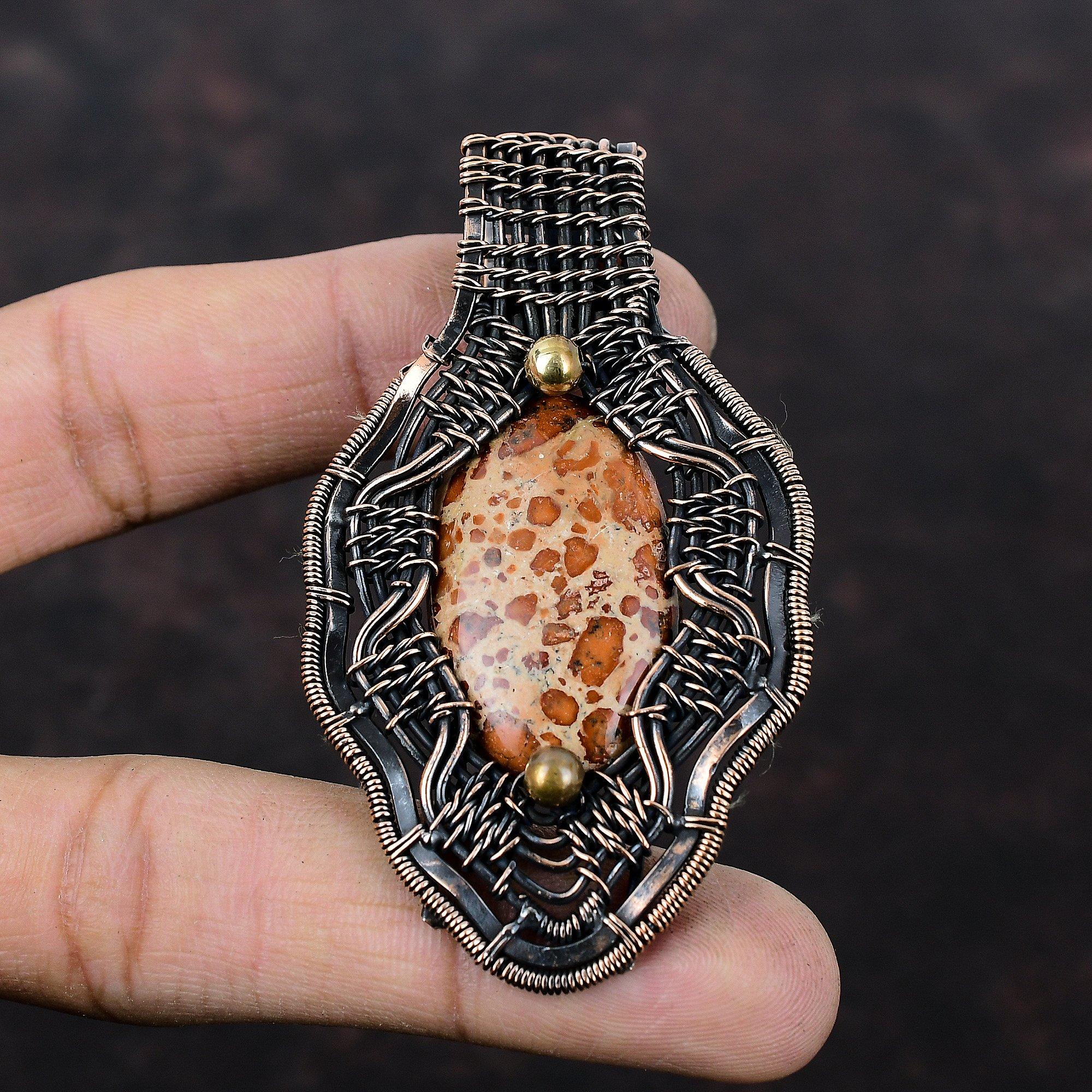 Asteroid Jasper Pendant Copper Wire Wrapped Pendant Handmade Boho Pendant Copper Jewelry Women's Special Gift Wire Wrapped Gemstone Jewelry