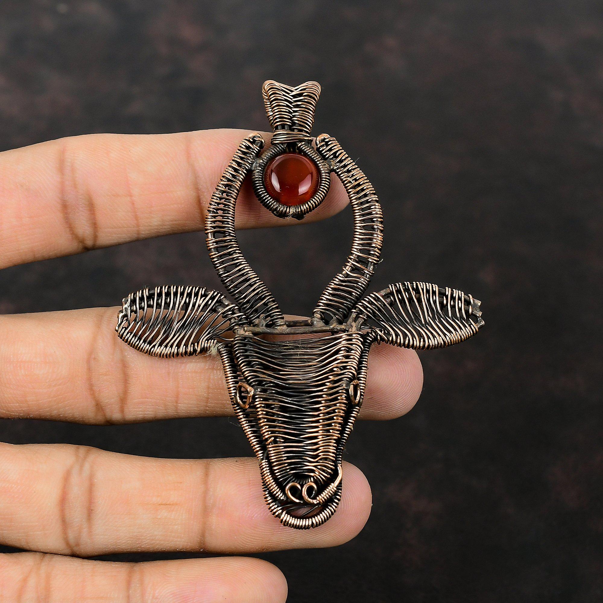 Подвеска из сердолика, медная проволока, кулон с бычьим лицом, медные украшения, кулон с драгоценным камнем, ювелирные изделия ручной работы, подарок на помолвку