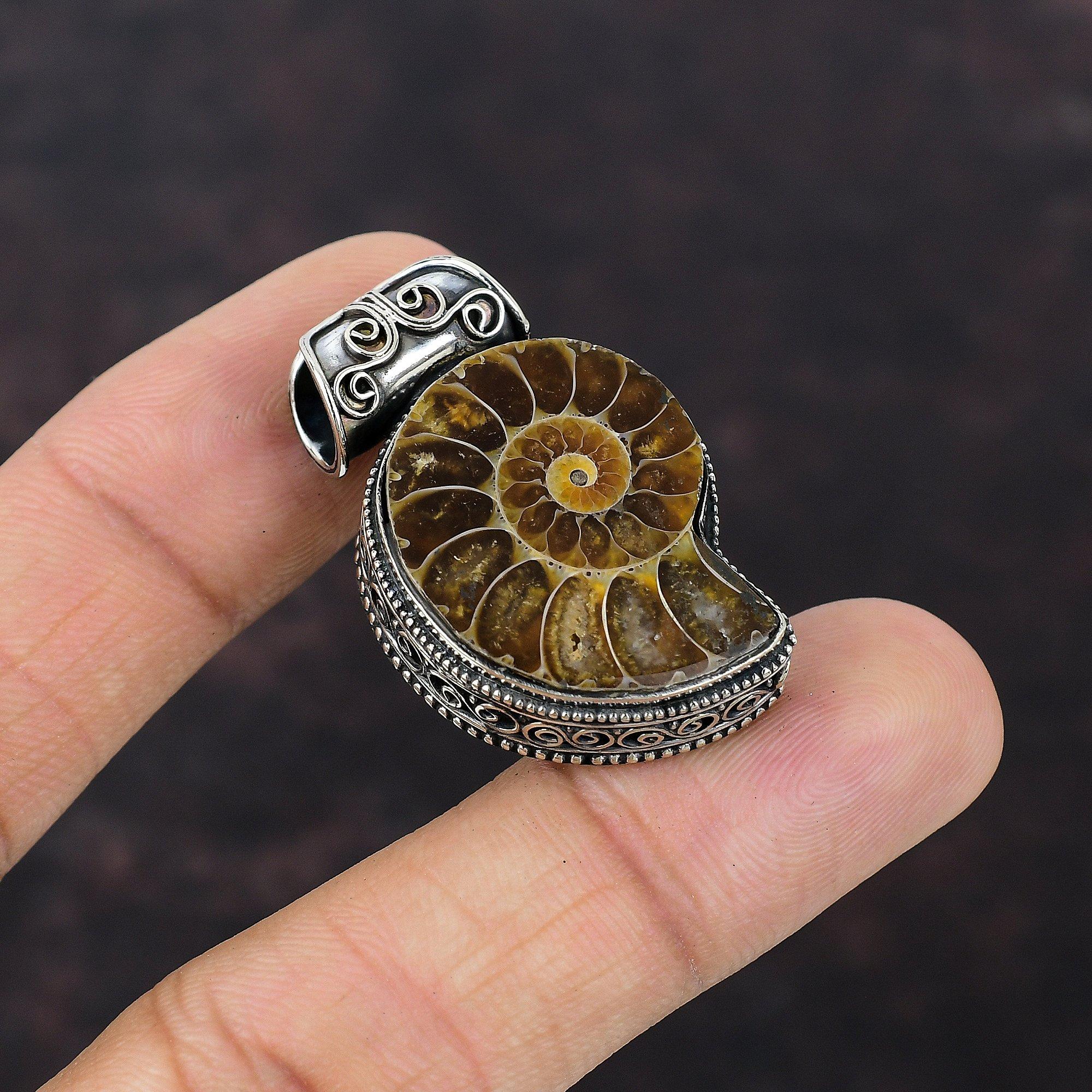 Подвеска из ископаемого аммонита, винтажная подвеска из стерлингового серебра 925 пробы, подвеска из ископаемого аммонита, драгоценный камень, ювелирные изделия ручной работы, новый кулон, подарок для мамы
