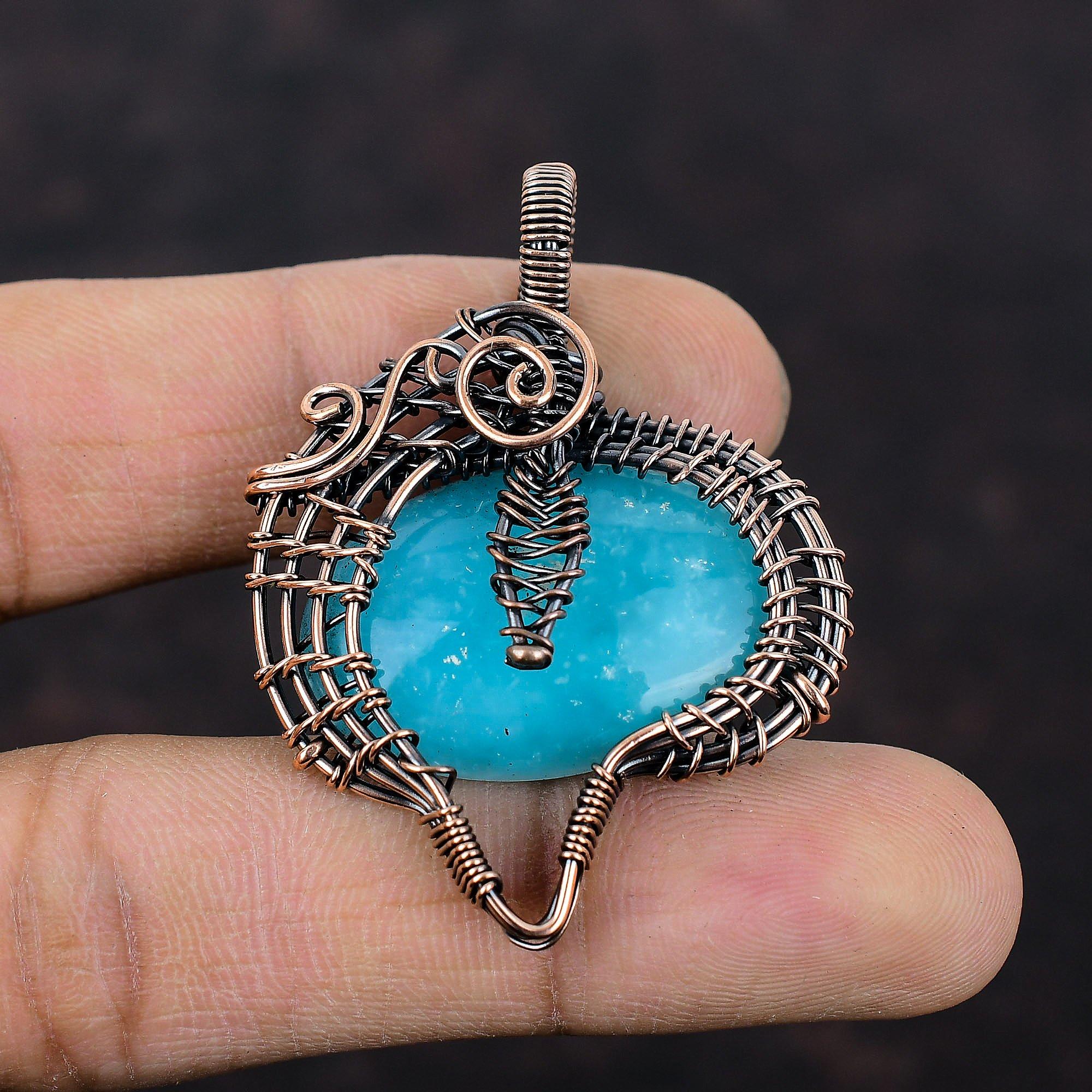 Smithsonite Copper Pendant Wire Wrapped Pendant Genuine Gemstone Pendant Handmade Pendant Copper Jewelry Wire Wrapped Jewelry Gift For Women