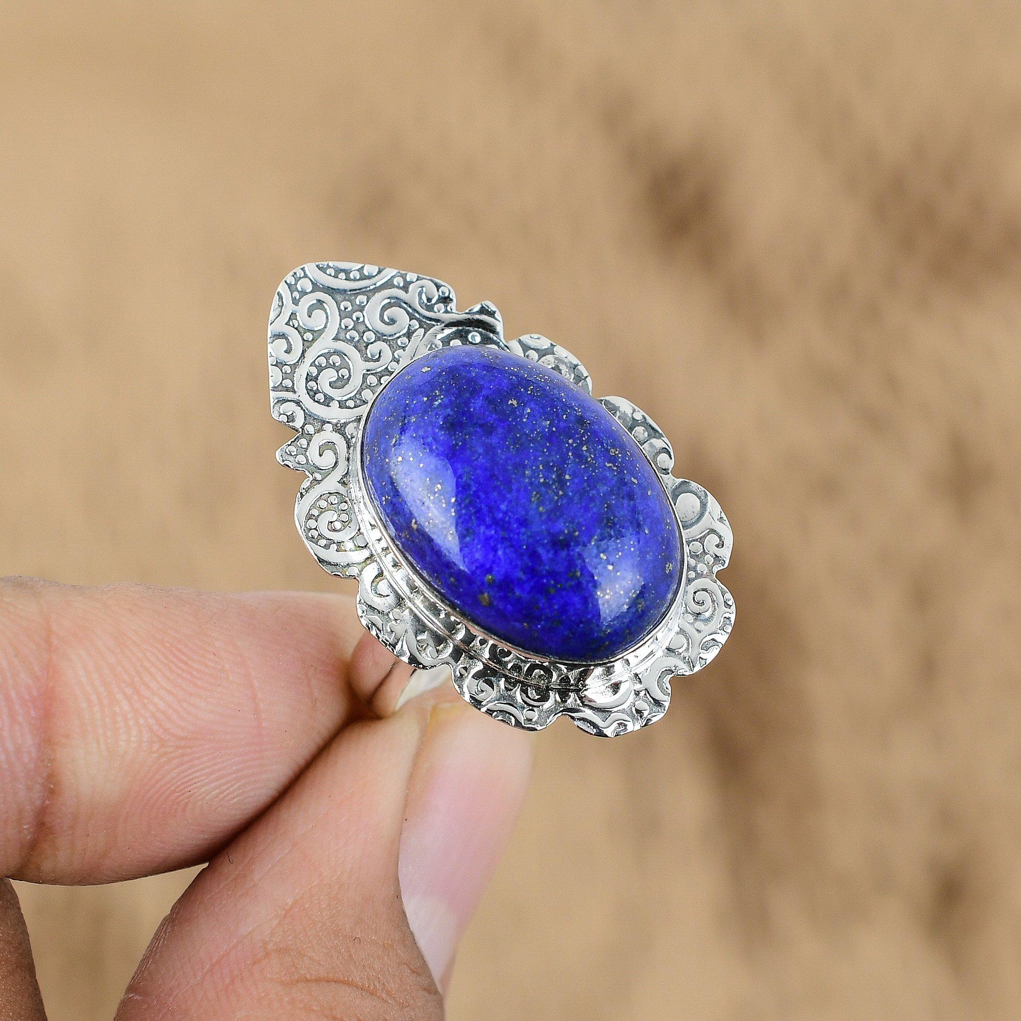 Natural Lapis Lazuli Gemstone Multi Stone Adjustable Ring 925 Silver For Girls