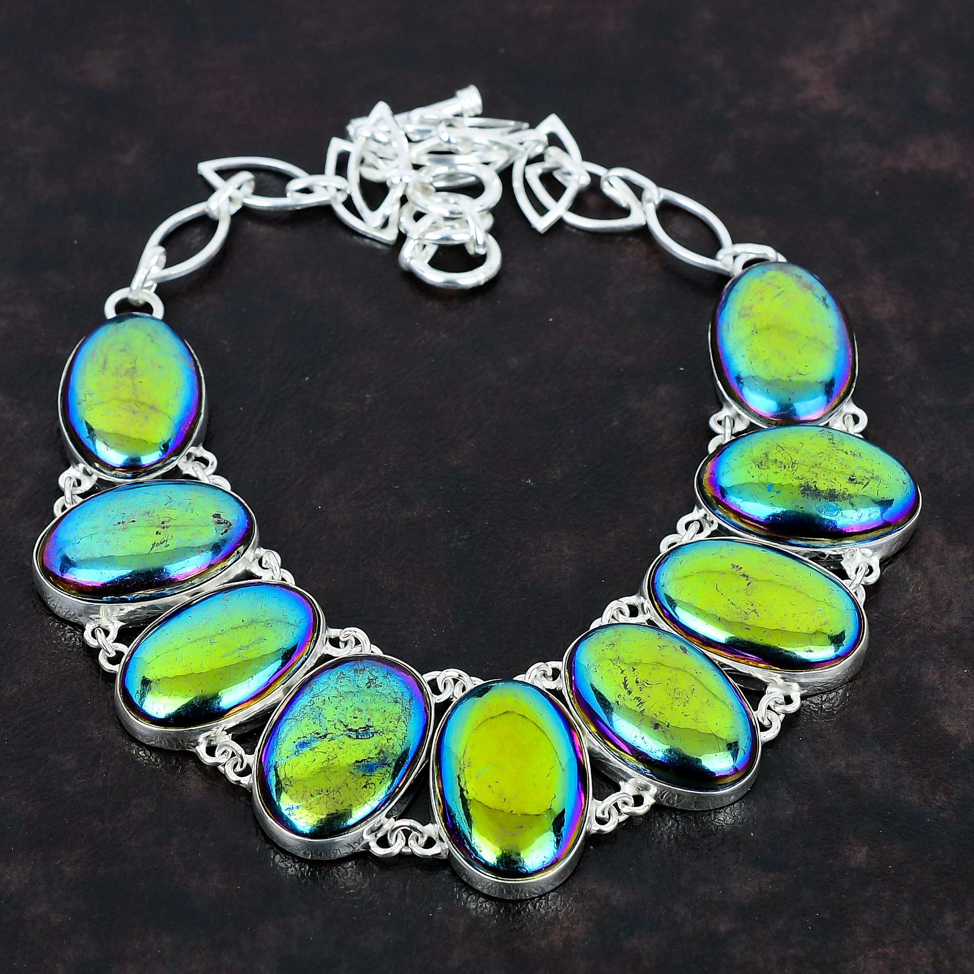 Радуга Мистик Огонь Лабрадорит Ожерелье Ювелирные изделия ручной работы из драгоценных камней Ожерелье из стерлингового серебра 925 пробы Регулируемая цепочка Ожерелье Подарки на годовщину