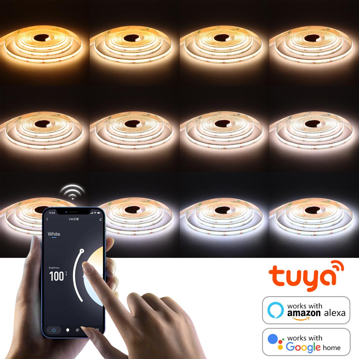 Светодиодная лента Tuya Smart WiFi COB CCT, 24 В постоянного тока, 3 м, 5 м, 2700–6500 К, сменная лента с регулируемой яркостью, работает с Alexa Google Home