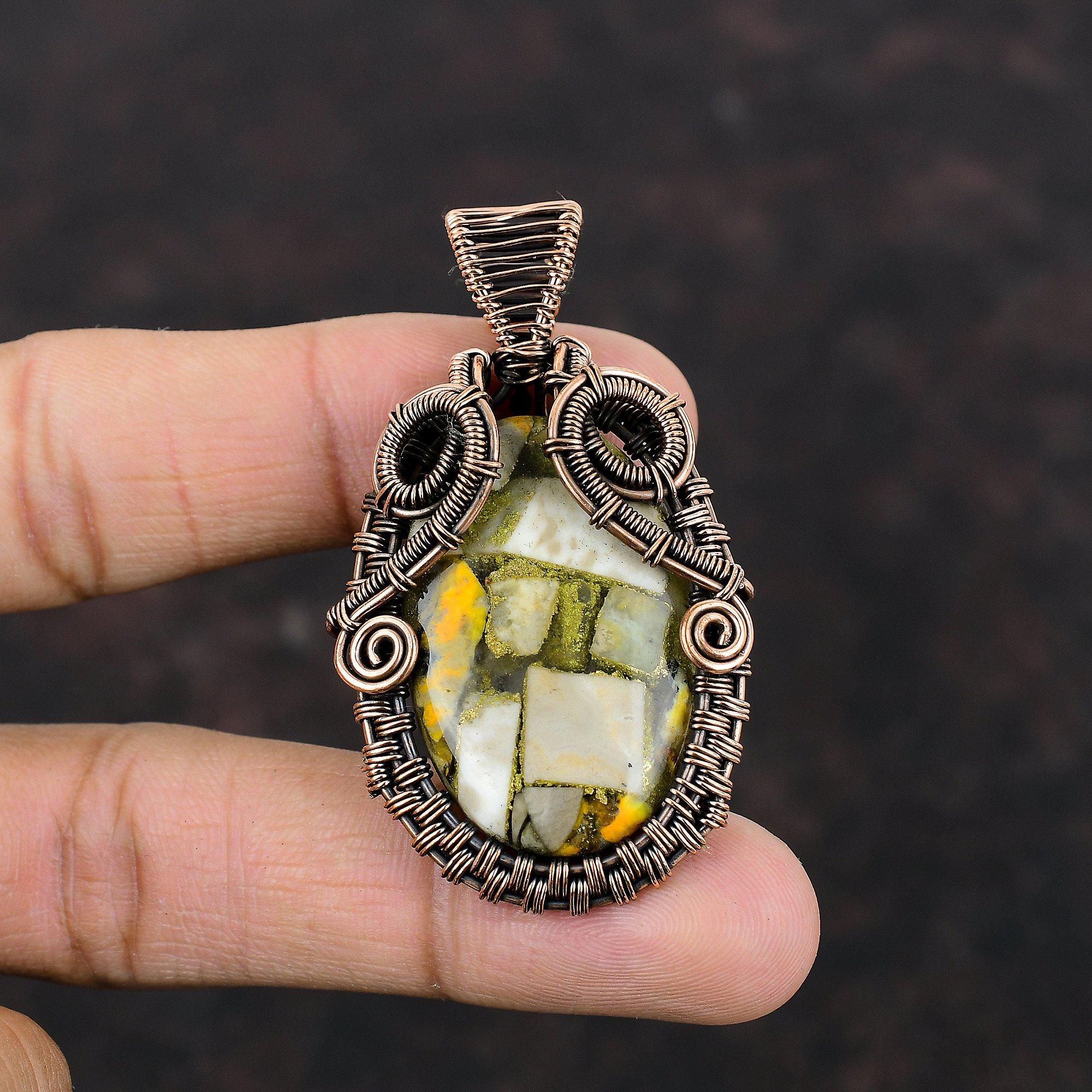 Copper Bumble Bee Jasper Pendant Copper Wire Wrapped Pendant Gemstone Pendant Bumble Bee Jasper Jewelry Handmade Pendant Copper Wire Jewelry