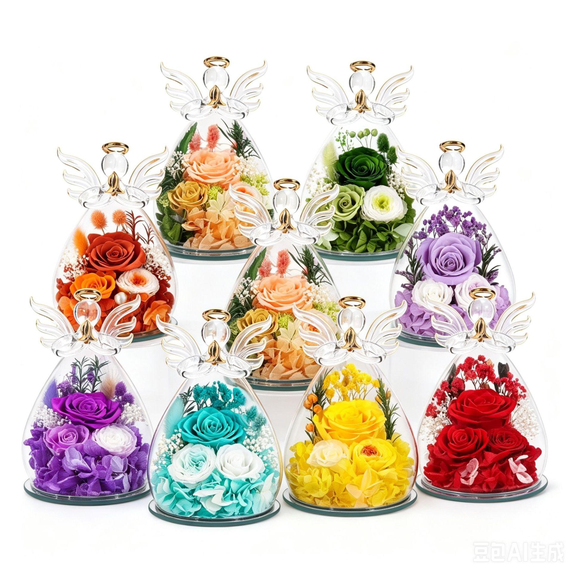 Preserved Rose Forever Flower in Glass Angel Figurines, Flowers for Delivery, Gifts for Mom Birthday Gifts for Women Mom Grandma Wife Friends