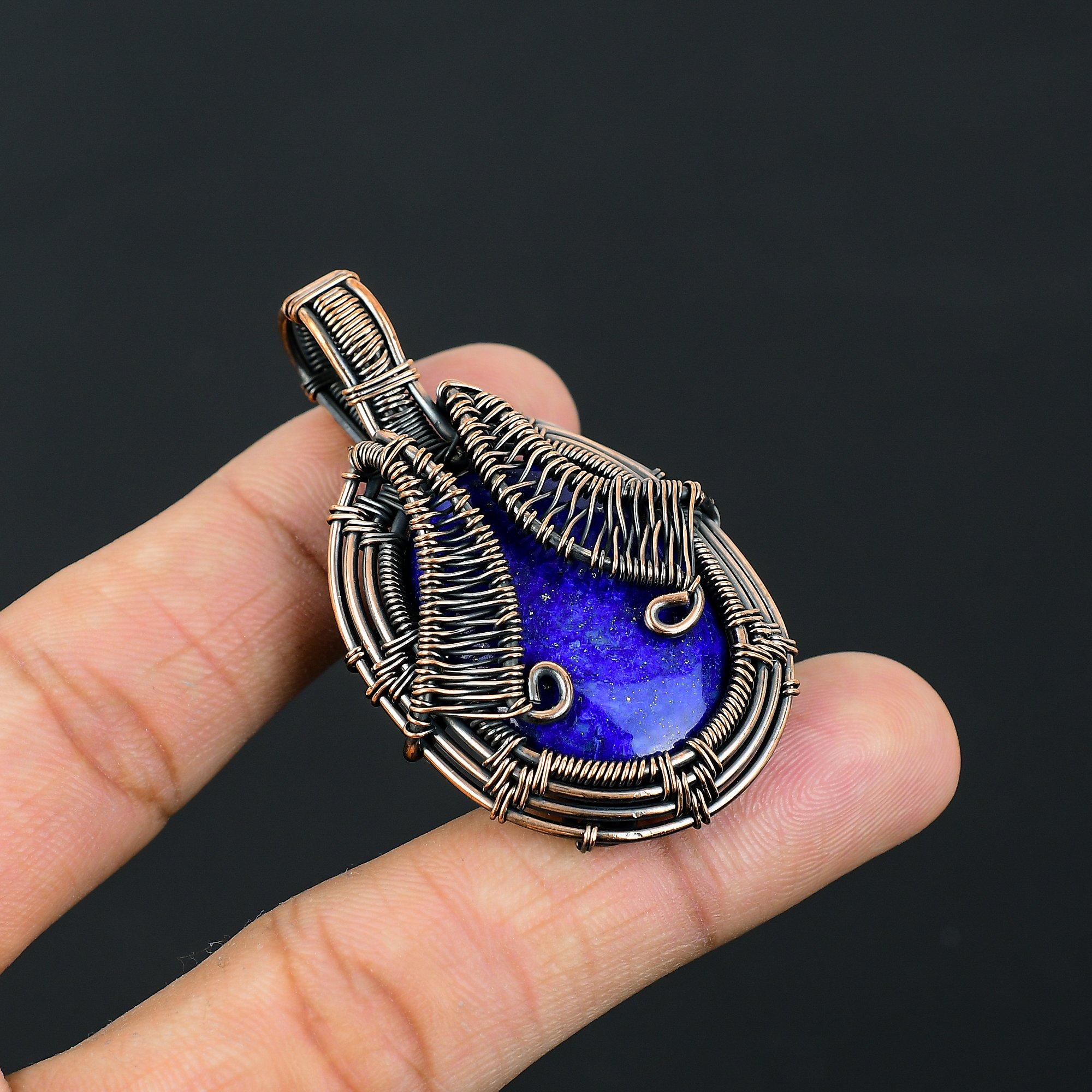 Радостный лазурит, драгоценный камень, чистая медная проволока, обернутая подвеской ручной работы, ювелирные изделия