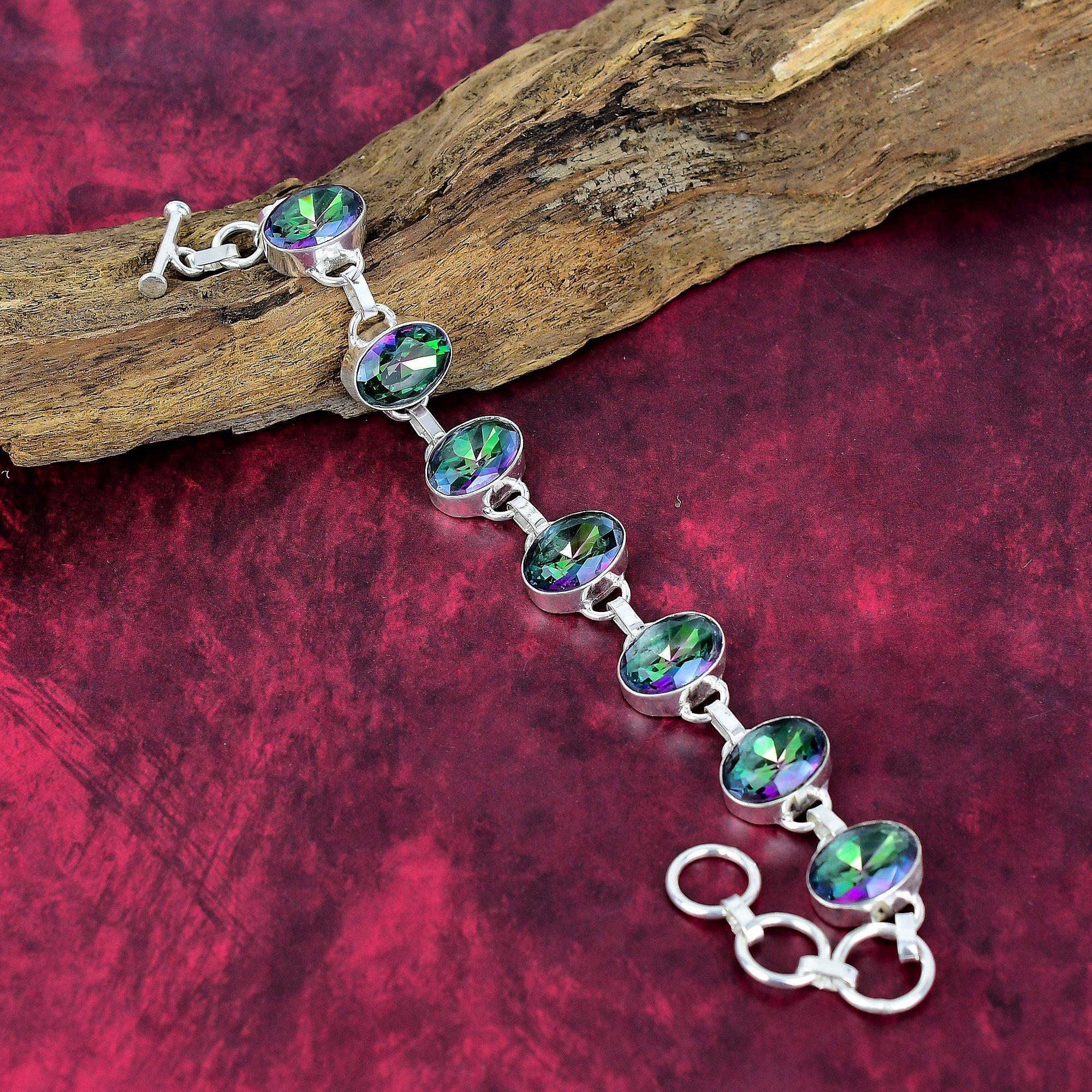 Браслет из серебра 925 пробы с мистическим топазом, браслет ручной работы с драгоценными камнями, подарки для жены, совершенно новый браслет