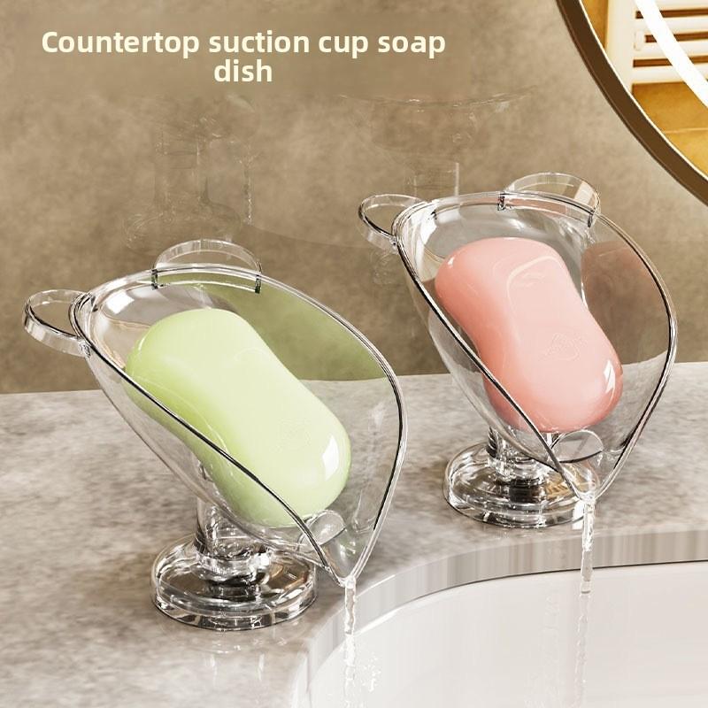 1PCS Household Free Punch Cartoon Soap Box Countertop Drain Light Luxury Soap Box Bathroom Suction Cup Soap Box Rack