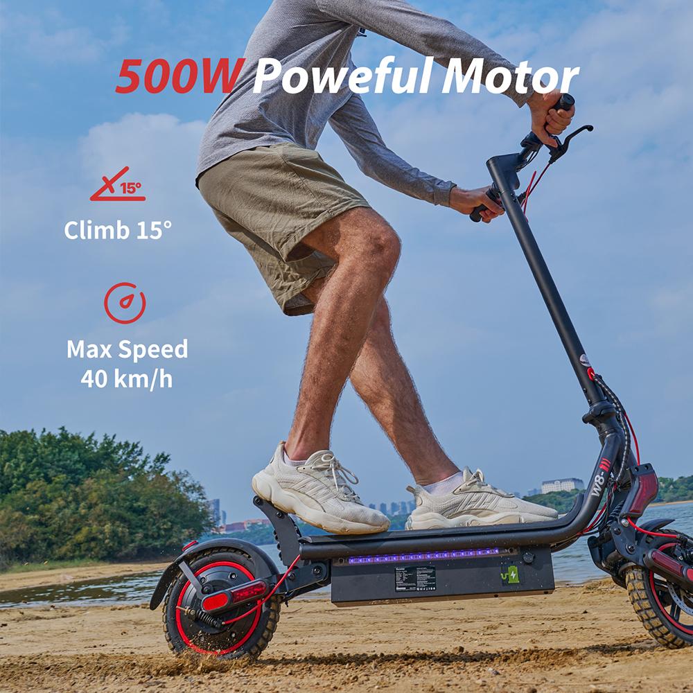 iScooter Электрический скутер W8 9,3-дюймовые шины 48 В 10,4 Ач аккумулятор 500 Вт двигатель 30-40 км запас хода 40 км/ч максимальная скорость двойная подвеска