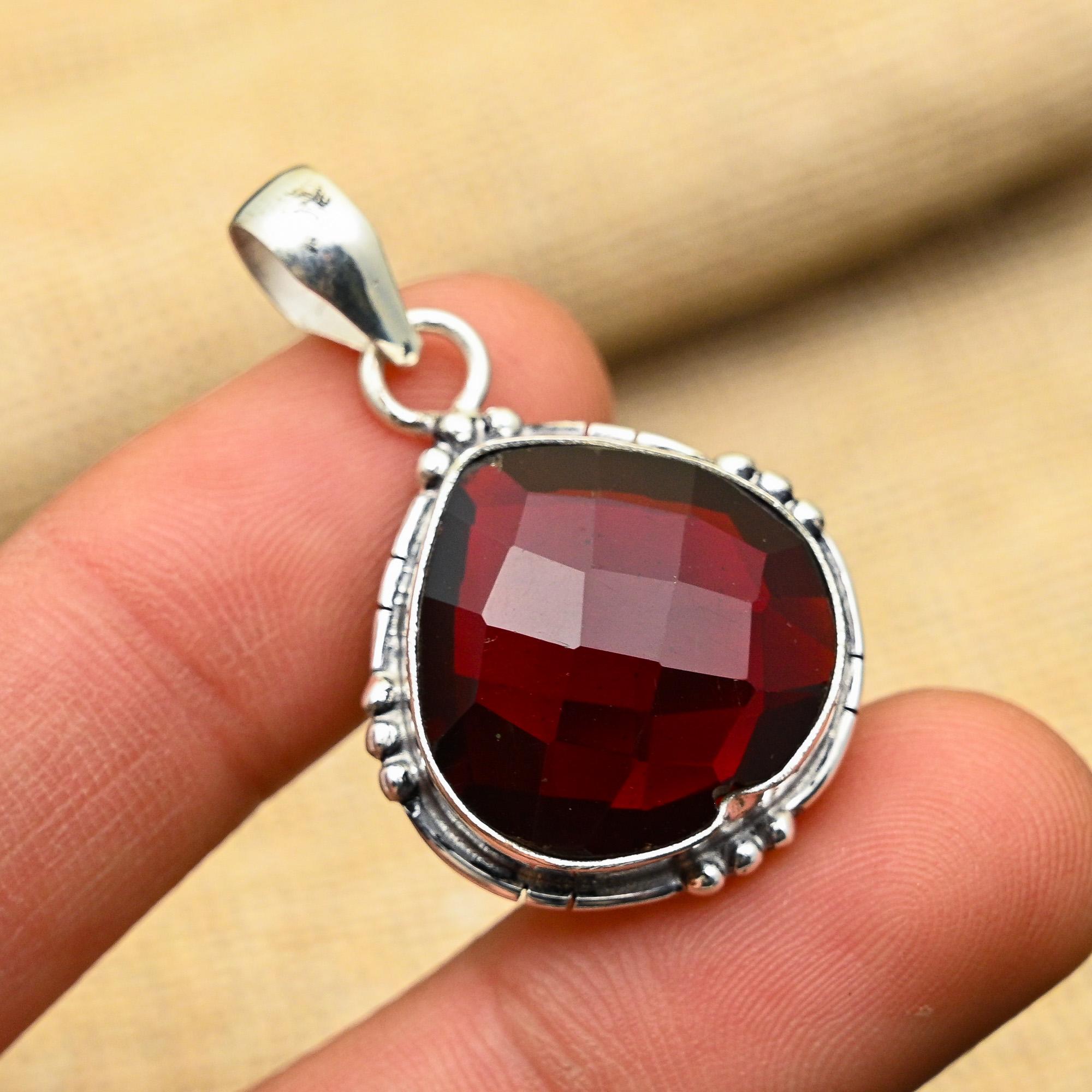 Великолепный красный гранатовый драгоценный камень ручной работы из стерлингового серебра 925 пробы ювелирный кулон для женщин