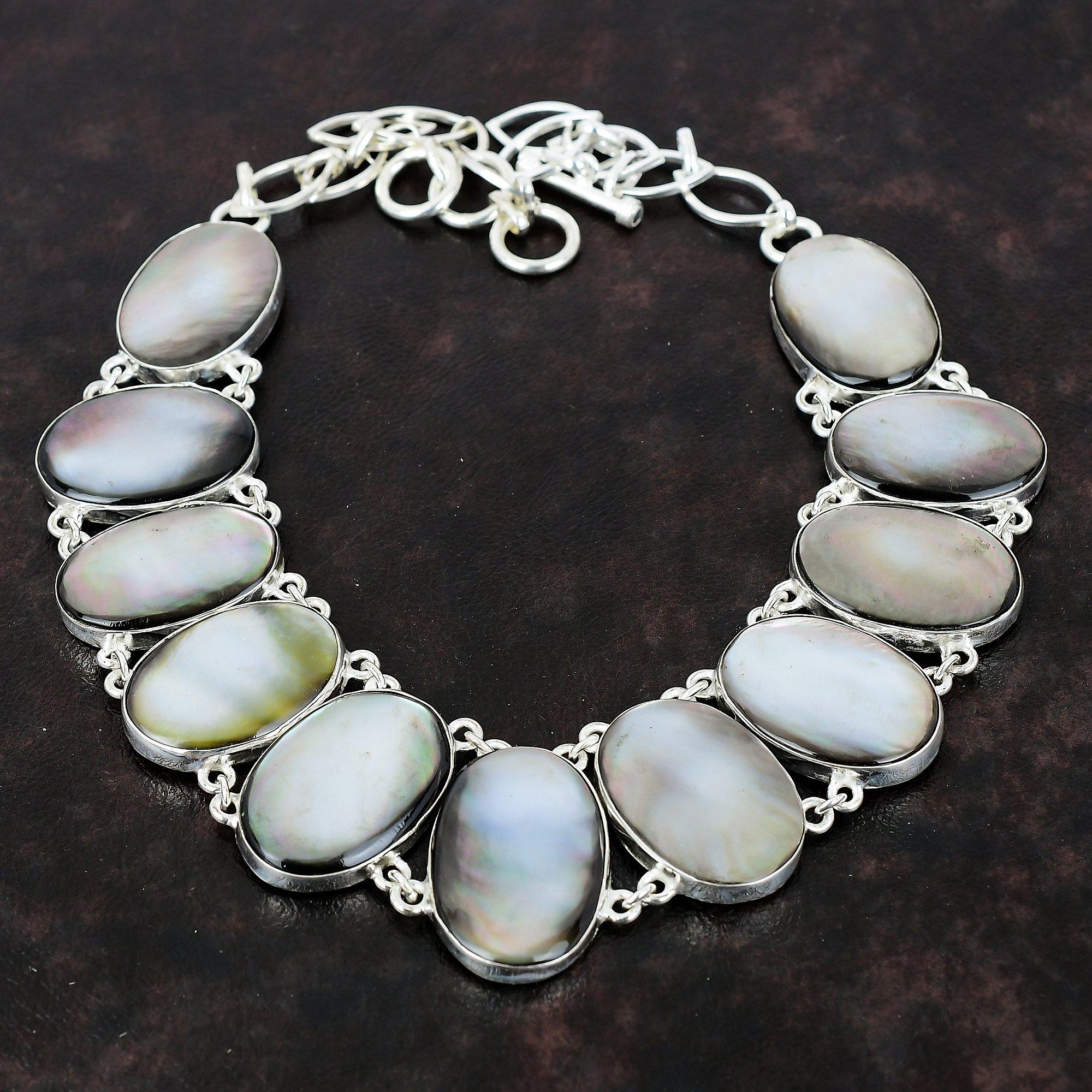 Черное перламутровое ожерелье Ювелирные изделия ручной работы Ожерелье из стерлингового серебра 925 пробы Регулируемая цепочка Ожерелье Уникальное ожерелье из драгоценных камней Подарок для мамы