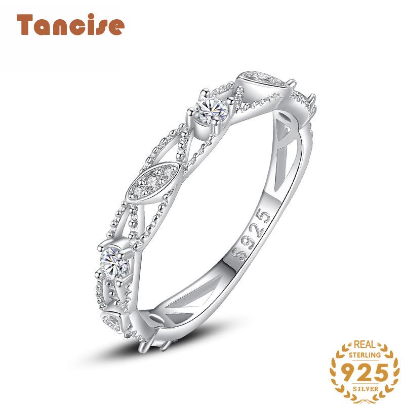 Tancise Classic 925 Sterling Silver Zircon Ring Ladies Jewelry Wedding Promise Party Gift