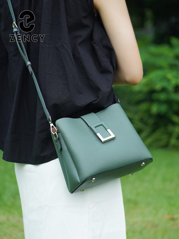 Zency Genuine Leather Designer Noble Shopper Shoulder Bag Commuter Large Bucket Handbag Women Tote Underarm Bags Cross Body Bag