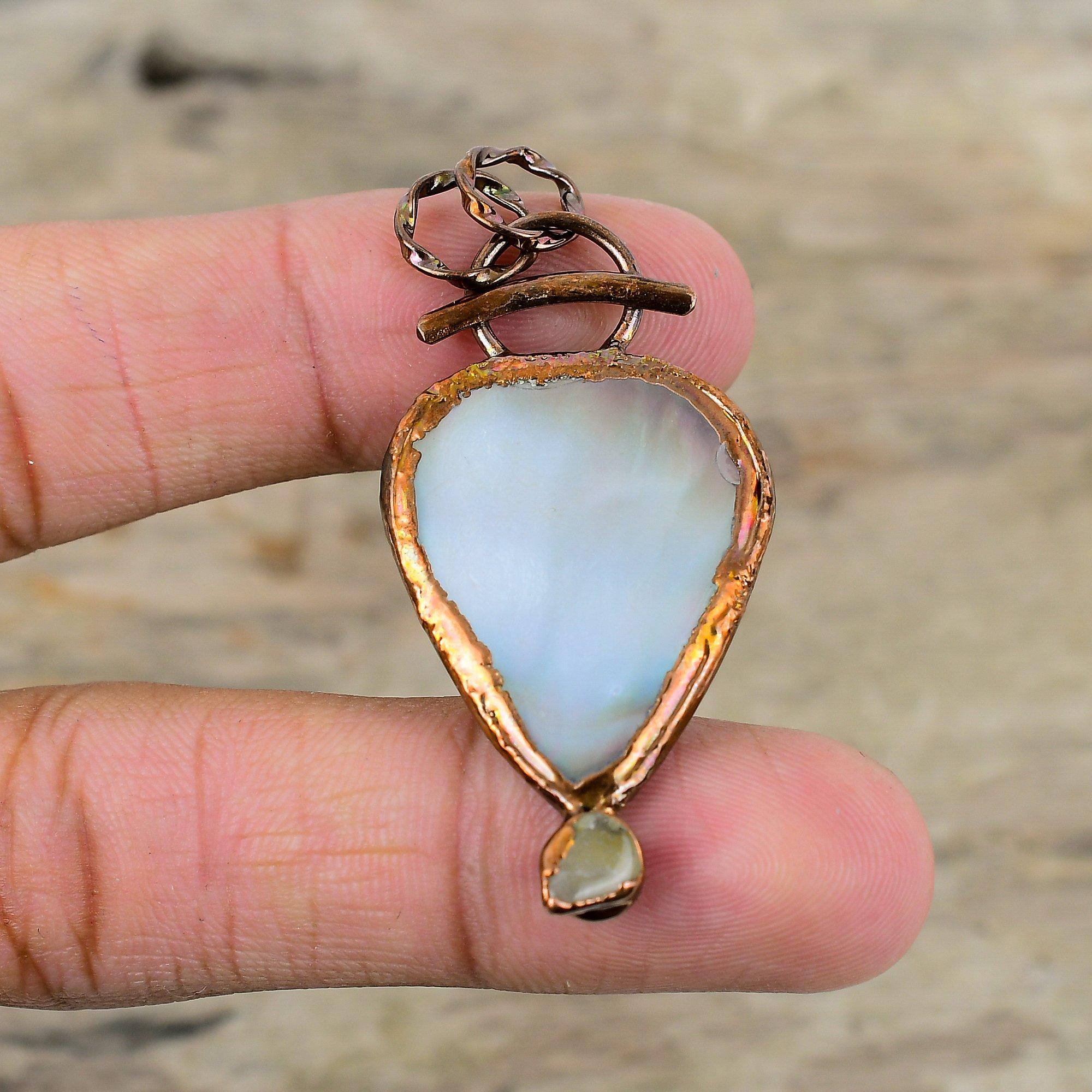 Mother Of Pearl Pendant Electroformed Copper Pendant Elegant Jewelry Gemstone Pendant Handmade Pendant Electroformed Jewelry Engagement Gift