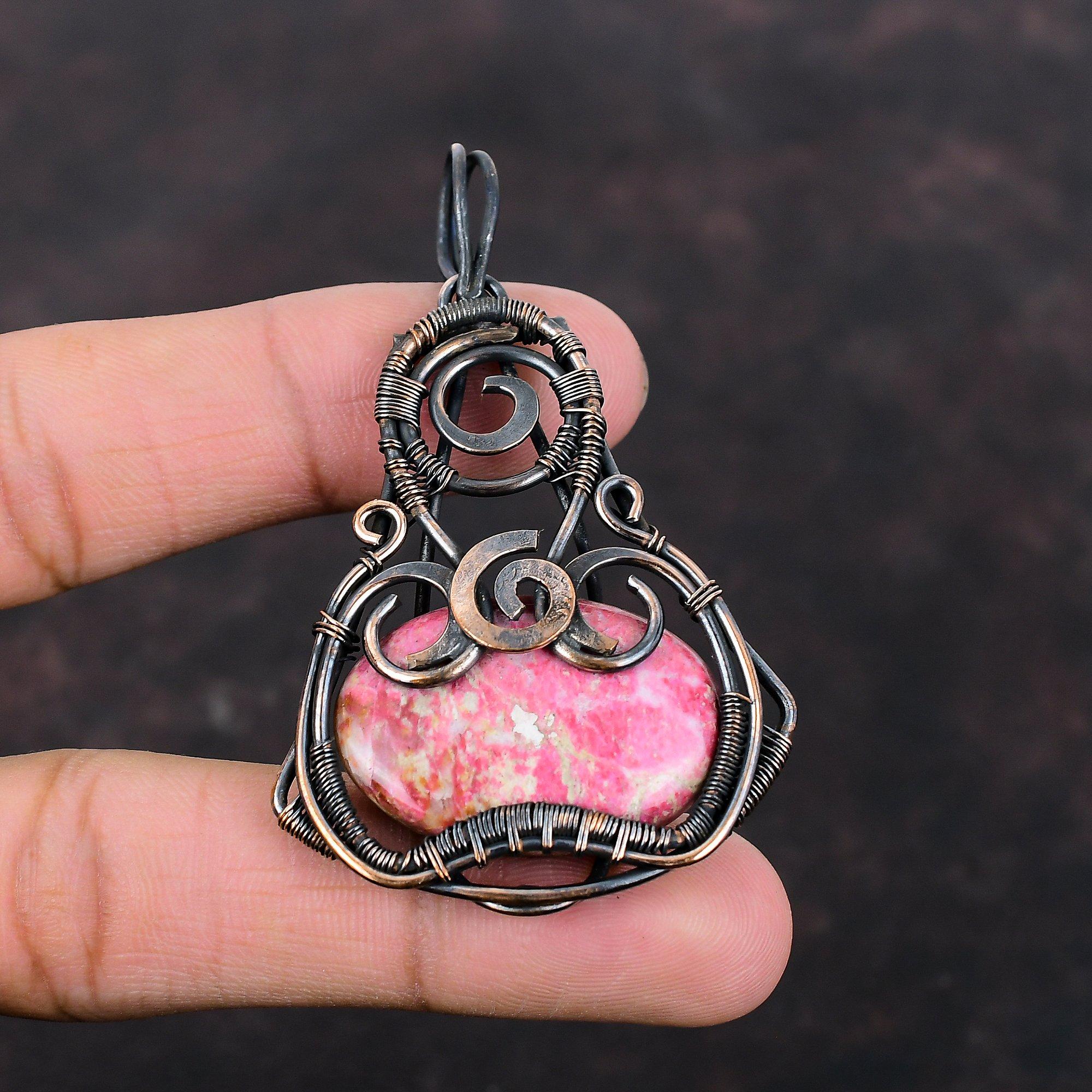 Подвеска из драгоценного камня Тулит Ювелирные изделия из медной проволоки Кулон ручной работы Медный кулон Ювелирные изделия из Тулита Изящный кулон из проволоки Свадебные подарки