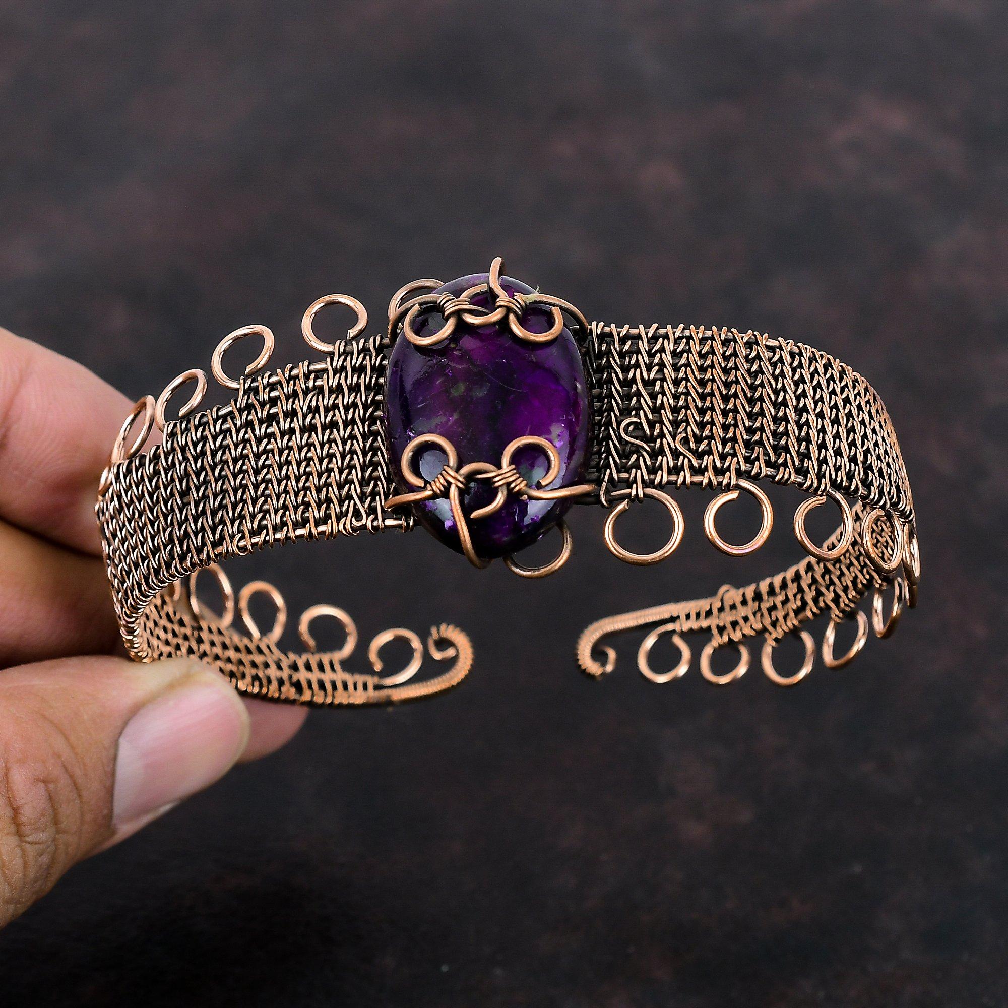 Purple Fire Labradorite Bangle Copper Wire Wrapped Gemstone Cuff Bracelet Adjustable Bangle Designer Jewelry Handmade Bangle Copper Jewelry