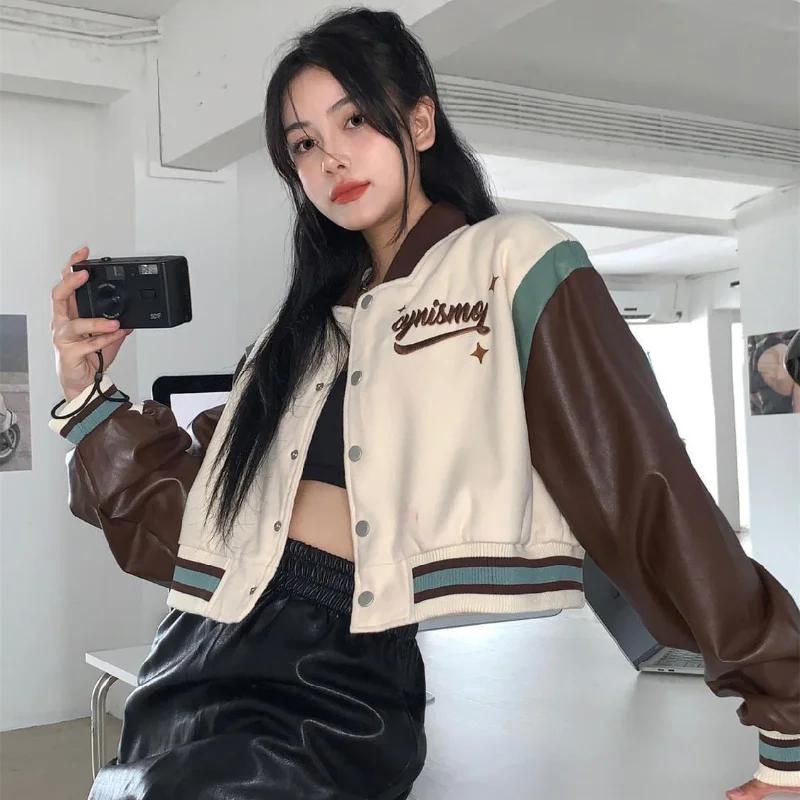 Укороченные бейсбольные куртки Y2K, женские куртки-бомберы Harajuku большого размера, уличная одежда с корейским принтом букв, повседневная короткая верхняя одежда, топы