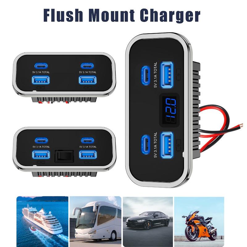 4 порта 12 В RV USB-розетка 76 Вт двойная PD3.0 Type-C быстрая зарядка и QC3.0 панельный настенный зарядный адаптер для морского автобуса квадроцикла грузовика