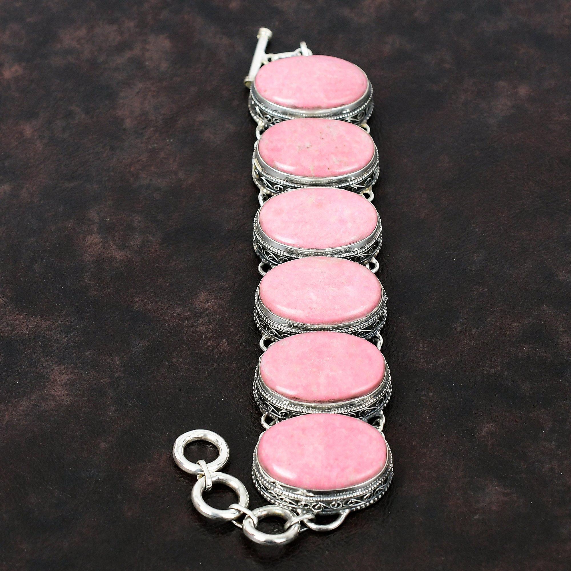 Браслет Thulite Ювелирные изделия ручной работы Браслет из драгоценных камней Браслет из стерлингового серебра 925 пробы Регулируемый браслет-цепочка Винтажный браслет Подарок на годовщину