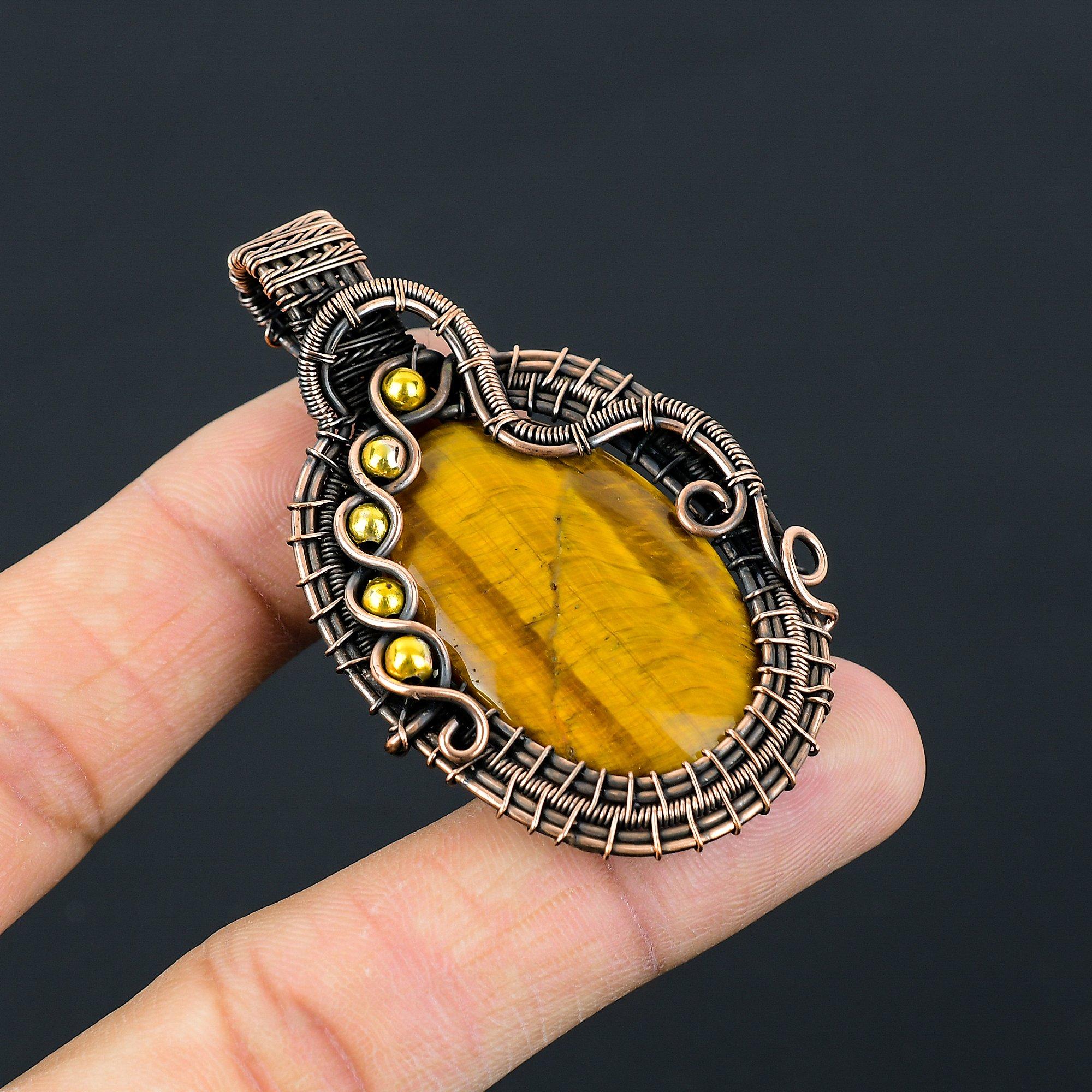 Ювелирные изделия с драгоценными камнями тигрового глаза Чистая медная проволока, обернутая ручной подвеской, подарок для нее