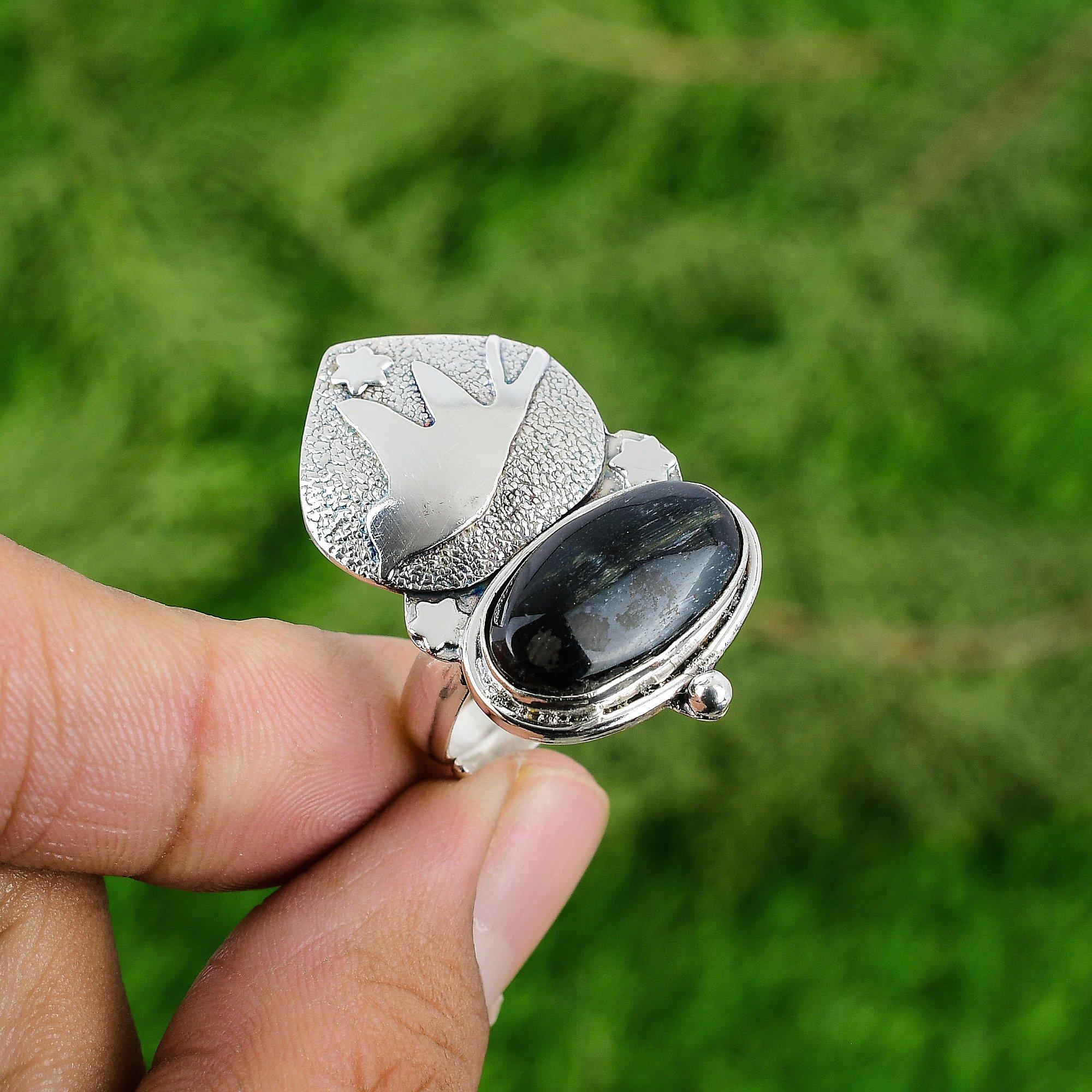 Birthday Gift For Her Natural Nellite Statement Bird Adjustable Ring 925 Silver