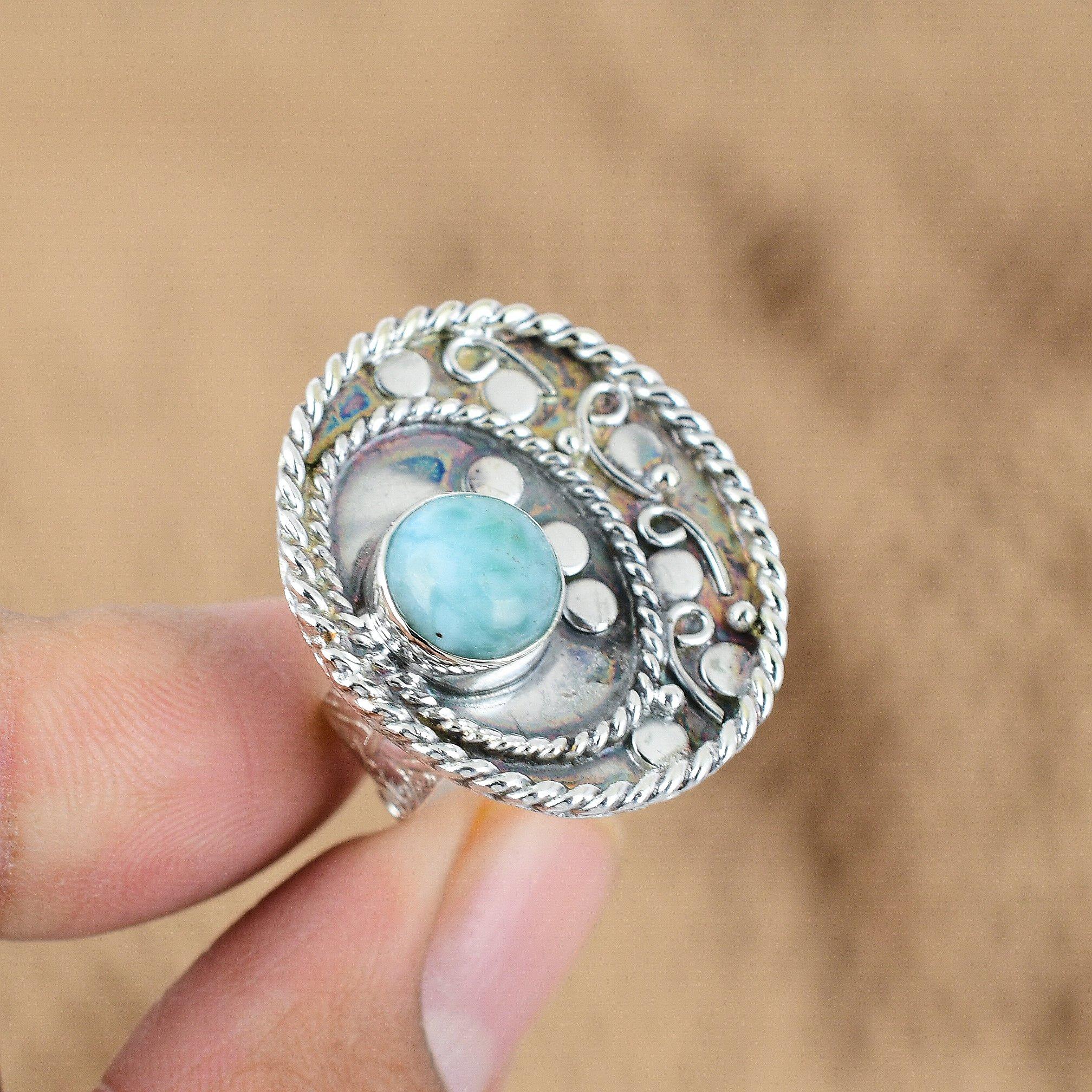 Натуральный Ларимар Драгоценный Камень 925 Серебро Мульти Камень Регулируемое Кольцо Для Девочек