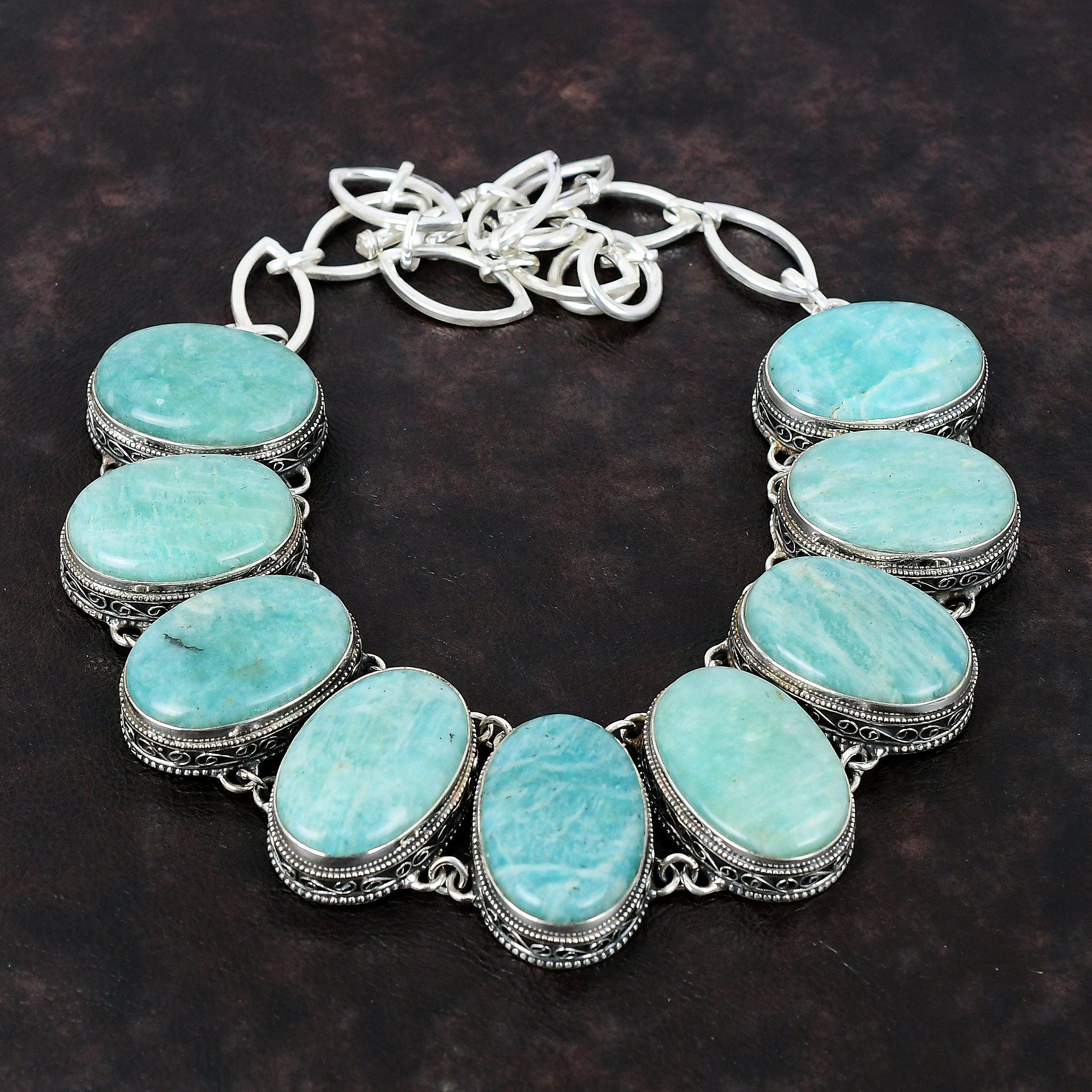 Ожерелье из драгоценного камня амазонита, ожерелье из стерлингового серебра 925 пробы, ювелирные изделия ручной работы, регулируемая цепочка, ожерелье, подарок для мамы, винтажное ожерелье