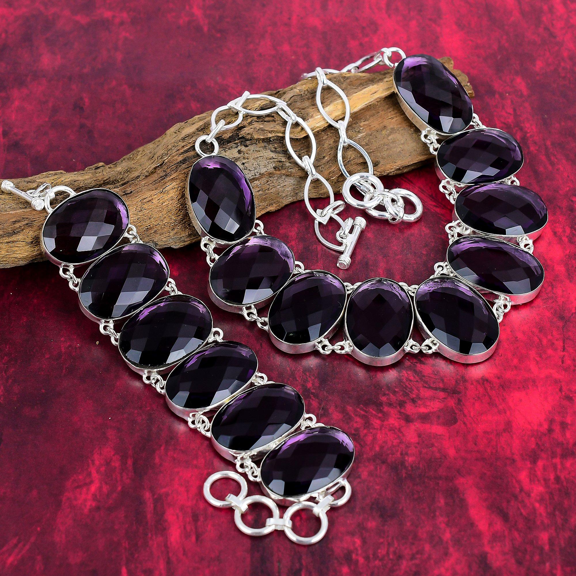 Ограненный аметист, драгоценный камень, комплект ювелирных изделий из стерлингового серебра 925 пробы, ожерелье ручной работы и браслет, комплект ювелирных изделий для свадебного подарка