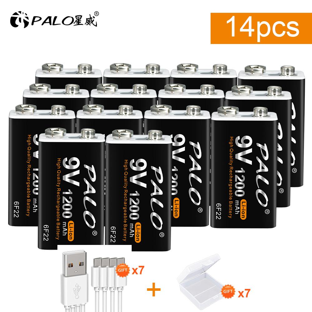 PALO 9V Rechargeable Battery 9 Volt Lithium Li-ion Battery 6F22 9V Crown Battery Ni-MH Batteries for Multimeter Metal Detector