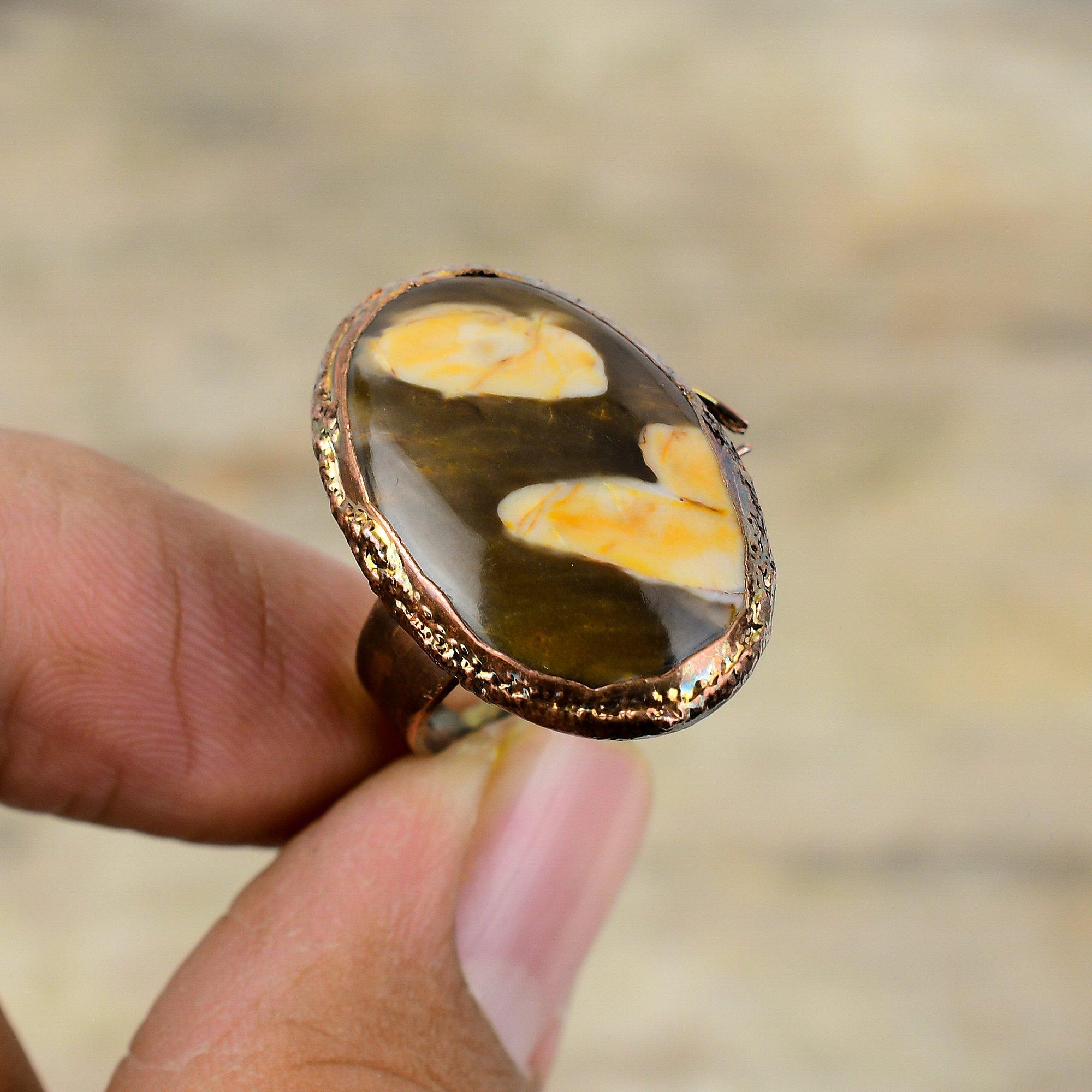 Кольцо из арахисового дерева, яшма, гальванопластическое медное кольцо, регулируемые кольца, гальванопластическое ювелирное кольцо, драгоценный камень, медные украшения для подарка, кольцо ручной работы