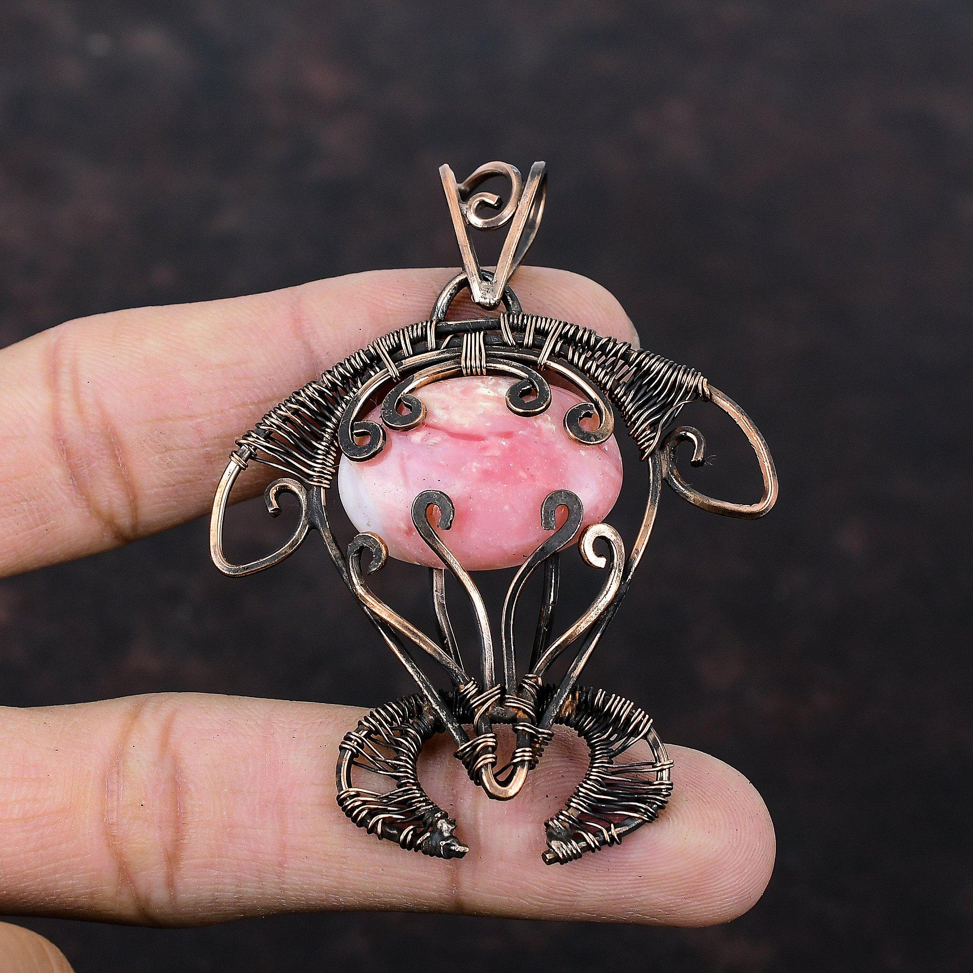 Rhodochrosite Pendant Copper Wire Wrapped Gemstone Pendant Handmade Tortoise Pendant Copper Wire Jewelry Gift For Him Rhodochrosite Jewelry