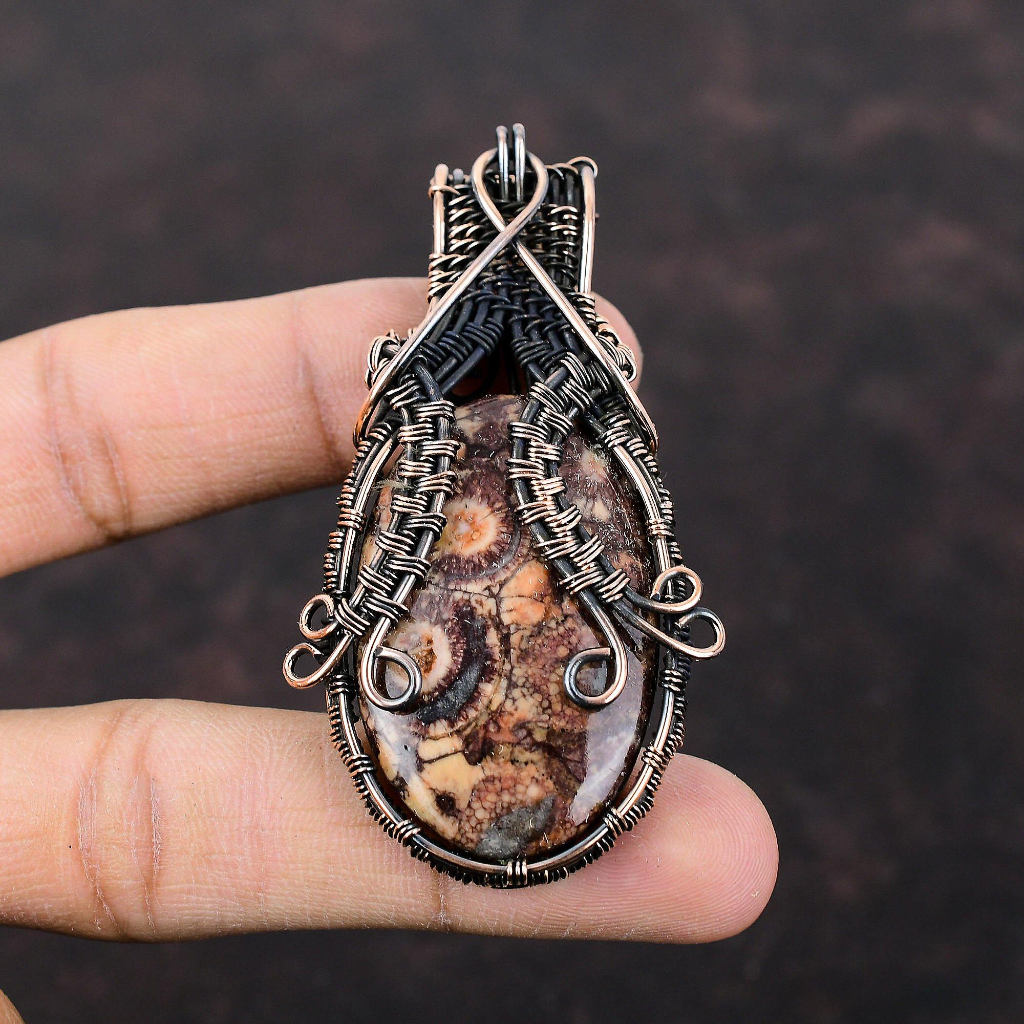 Birds Eye Jasper Pendant Copper Wire Wrapped Pendant Handmade Ethnic Style Jewelry Gemstone Pendant Copper Wire Wrap Jewelry Engagement Gift