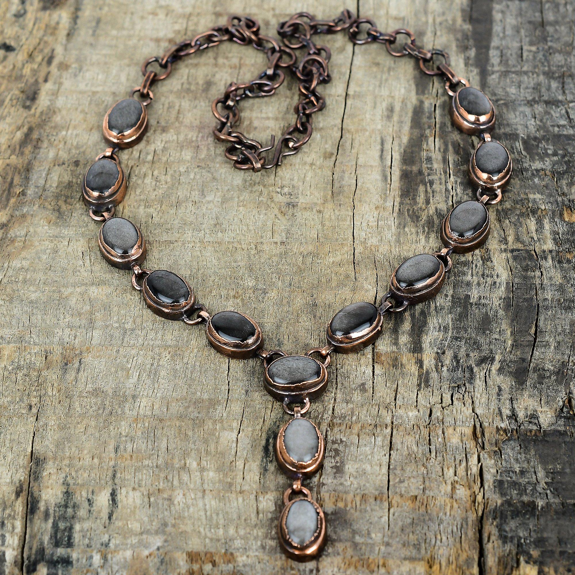 Ожерелье из серебристого обсидиана с гальваническим медным покрытием, регулируемая цепочка, ожерелье с драгоценным камнем, медные украшения для подарков, ожерелье ручной работы