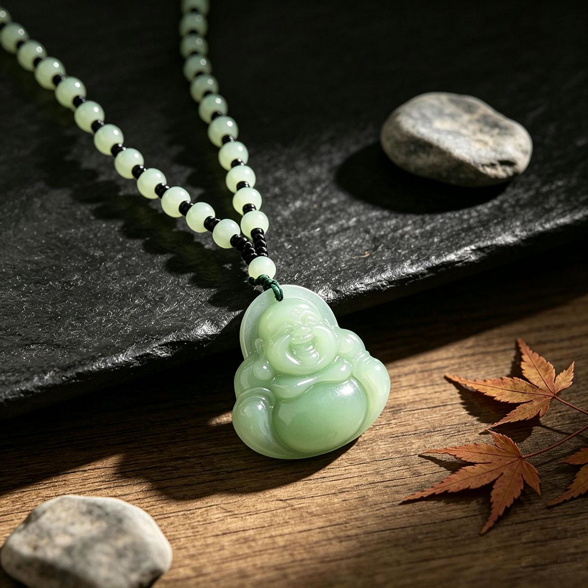 Maitreya Buddha pendant light green Buddha head men and women Bodhisattva Maitreya Buddha laughing Buddha necklace Buddha pendant sweater chain