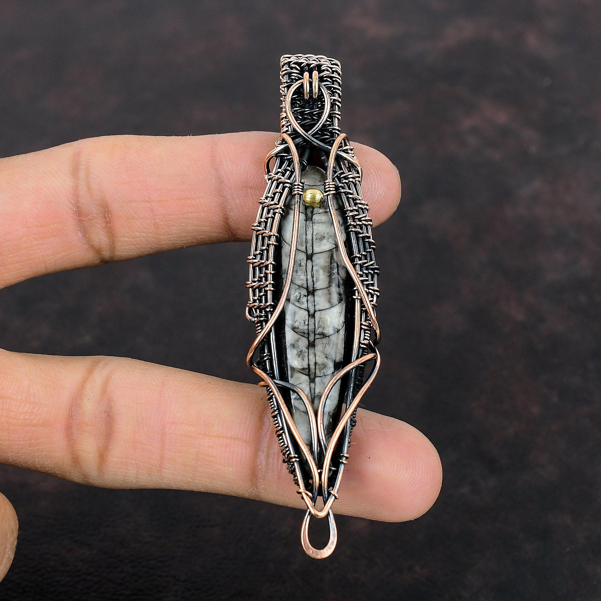Orthoceras Fossil Pendant Copper Wire Wrapped Pendant Handmade Pendant Copper Jewelry Wonderful Gemstone Pendant Wire Wrap Jewelry For Gift