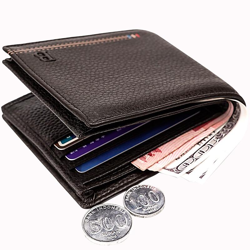 100% Genuine Leather Mens Wallet Premium Product Real Cowhide Wallets for Man Short Black Walet Portefeuille Short Purse