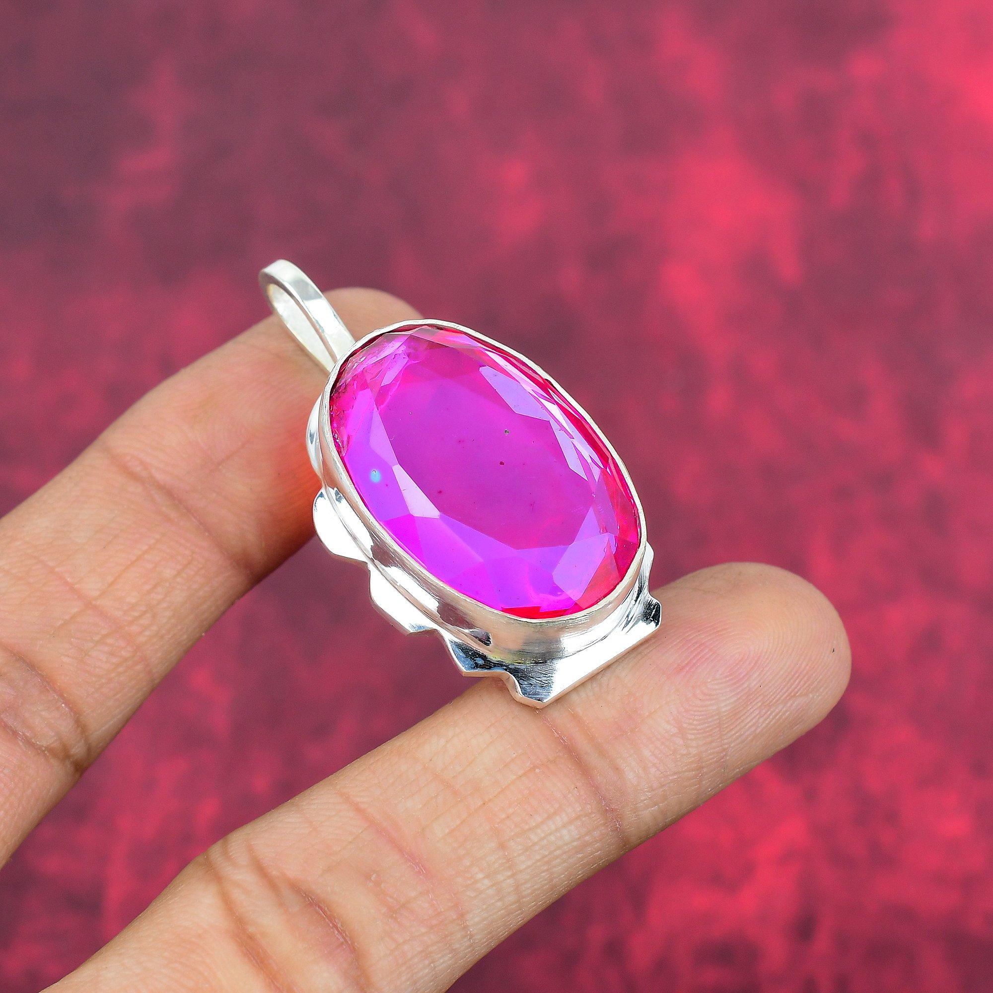 Розовый мистический топаз 925 сплошной стерлингового серебра кулон, ручная работа драгоценный камень кулон ювелирные изделия, подарки для жены абсолютно новый кулон