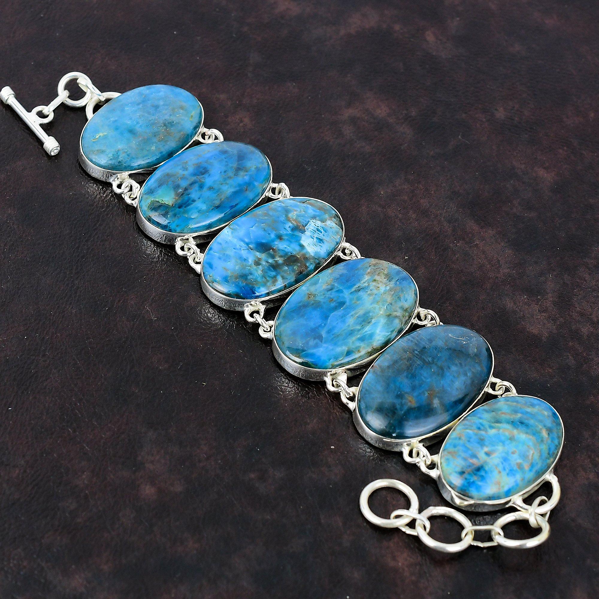 Браслет из неонового апатита Браслет ручной работы Браслет из стерлингового серебра 925 пробы Регулируемый браслет-цепочка Высокое качество Ювелирные изделия из драгоценных камней Подарок на годовщину