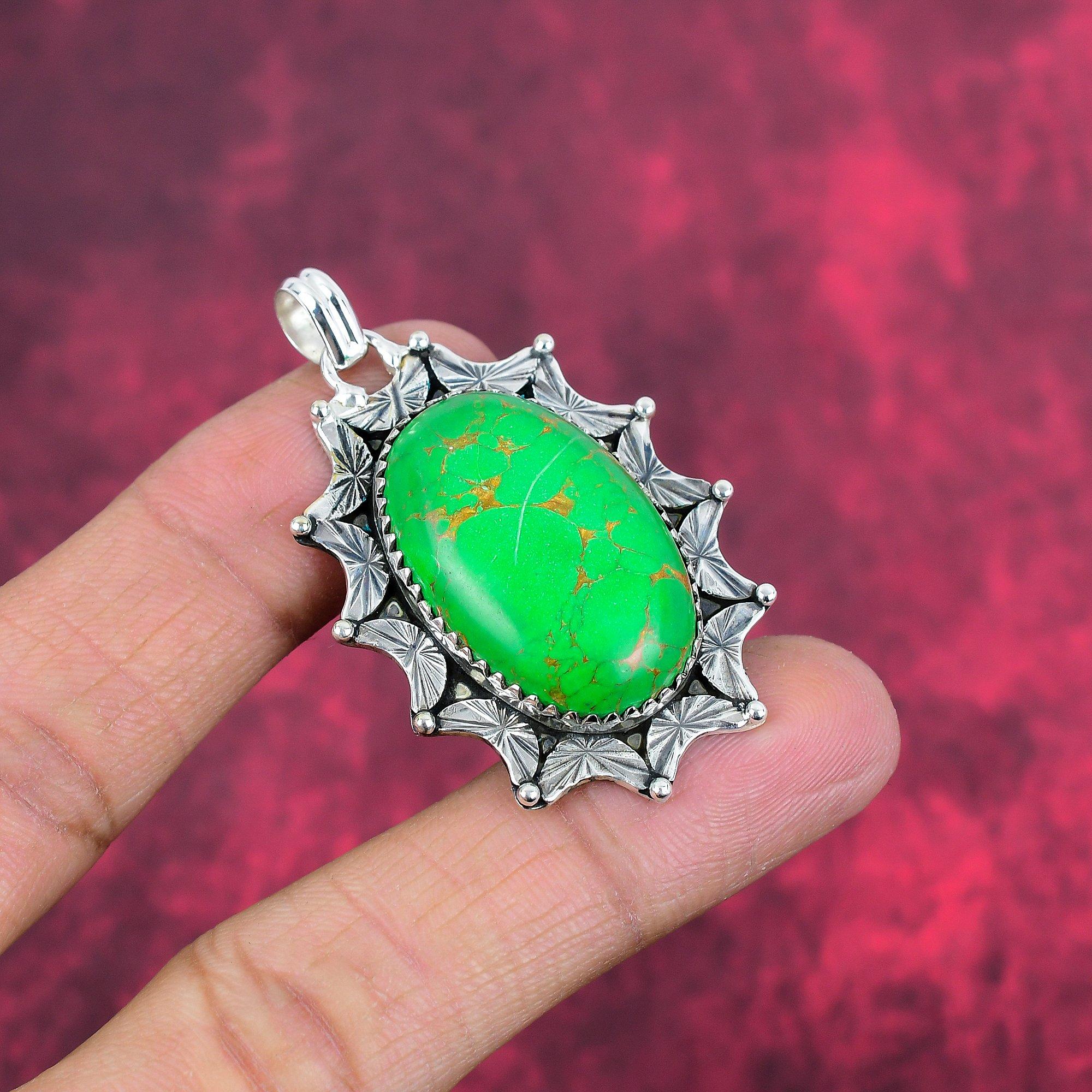 Кулон из зеленой меди и бирюзы, кулон из стерлингового серебра 925 пробы с драгоценными камнями, подвеска ручной работы, изумительное ювелирное украшение, подарок для нее