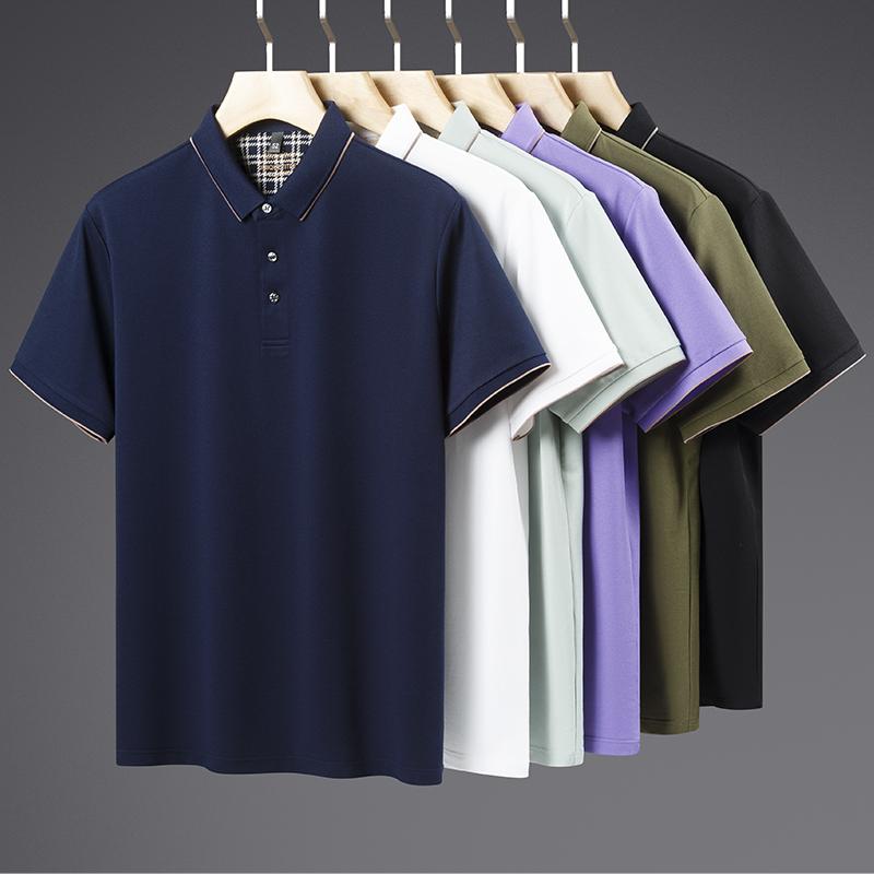 2025 новая летняя мужская однотонная футболка с короткими рукавами из шелка тутового дерева с лацканами, рубашка поло для отдыха