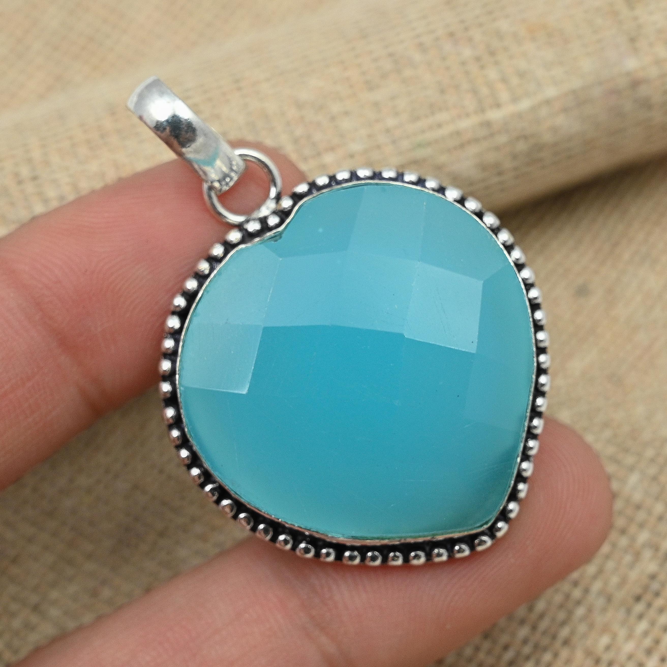 Голубой халцедоновый драгоценный камень стерлингового серебра 925 пробы ручной работы кулон ювелирные изделия для женщин