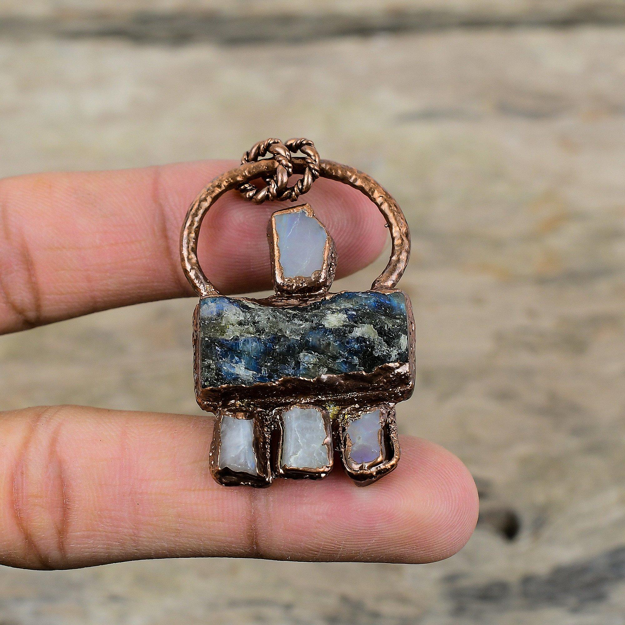 Labradorite Rough Pendant Electroformed Copper Pendant Rainbow Moonstone Rough Pendant Electroformed Jewelry Gemstone Pendant Gift For Women