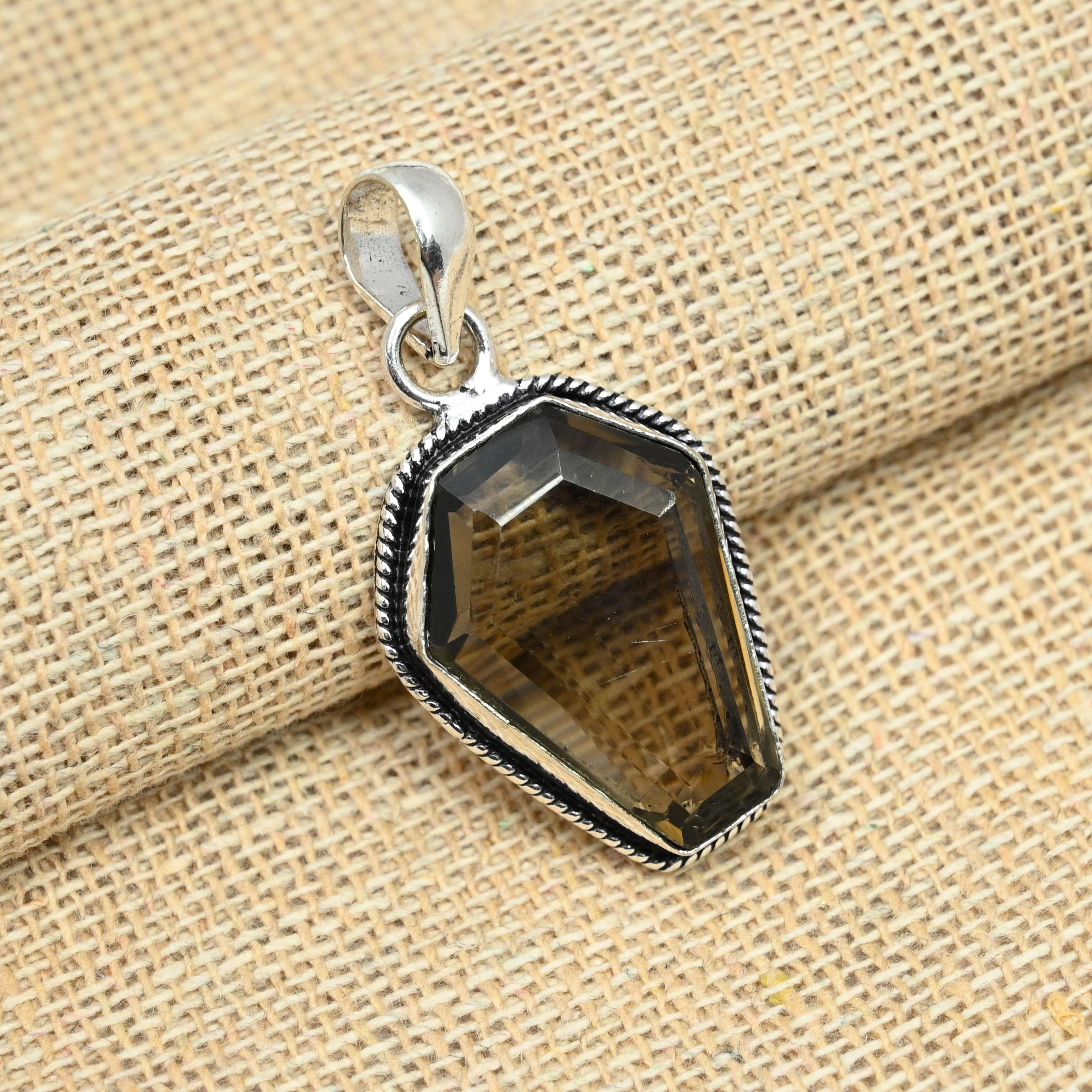 Дымчатый топаз, драгоценный камень ручной работы, твердое серебро 925 пробы, подарок на день рождения, ювелирный кулон