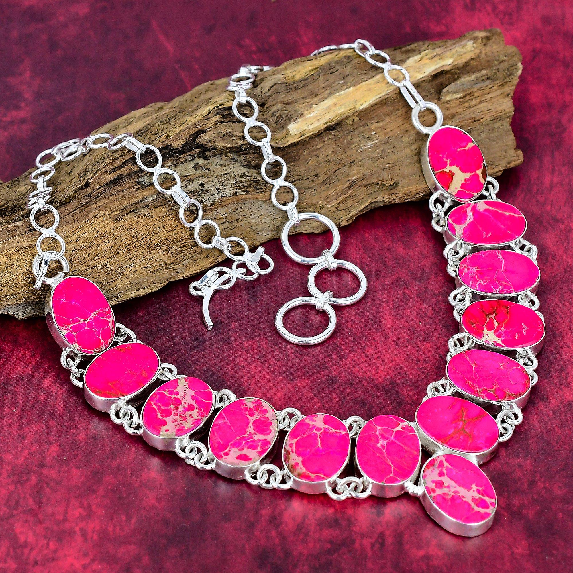 Ожерелье из розового морского осадка из цельного серебра 925 пробы с регулируемой цепочкой, ювелирное ожерелье ручной работы с драгоценными камнями на День памяти