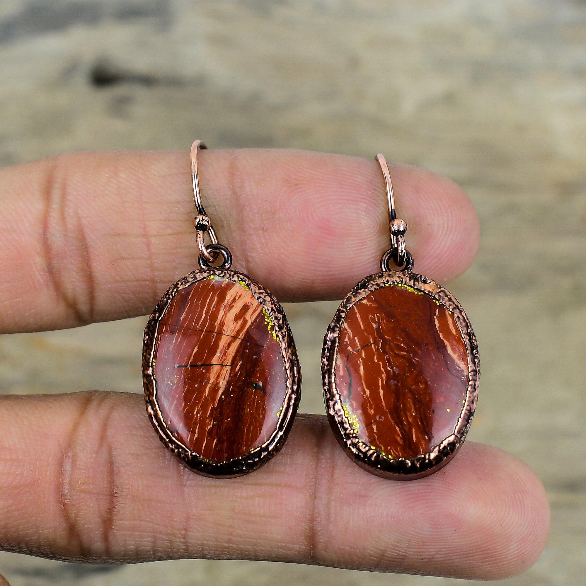 Red Snakeskin Jasper Earring Electroformed Copper Earrings Natural Gemstone Jewelry Handmade Earring Wonderful Copper Jewelry Wedding Gifts
